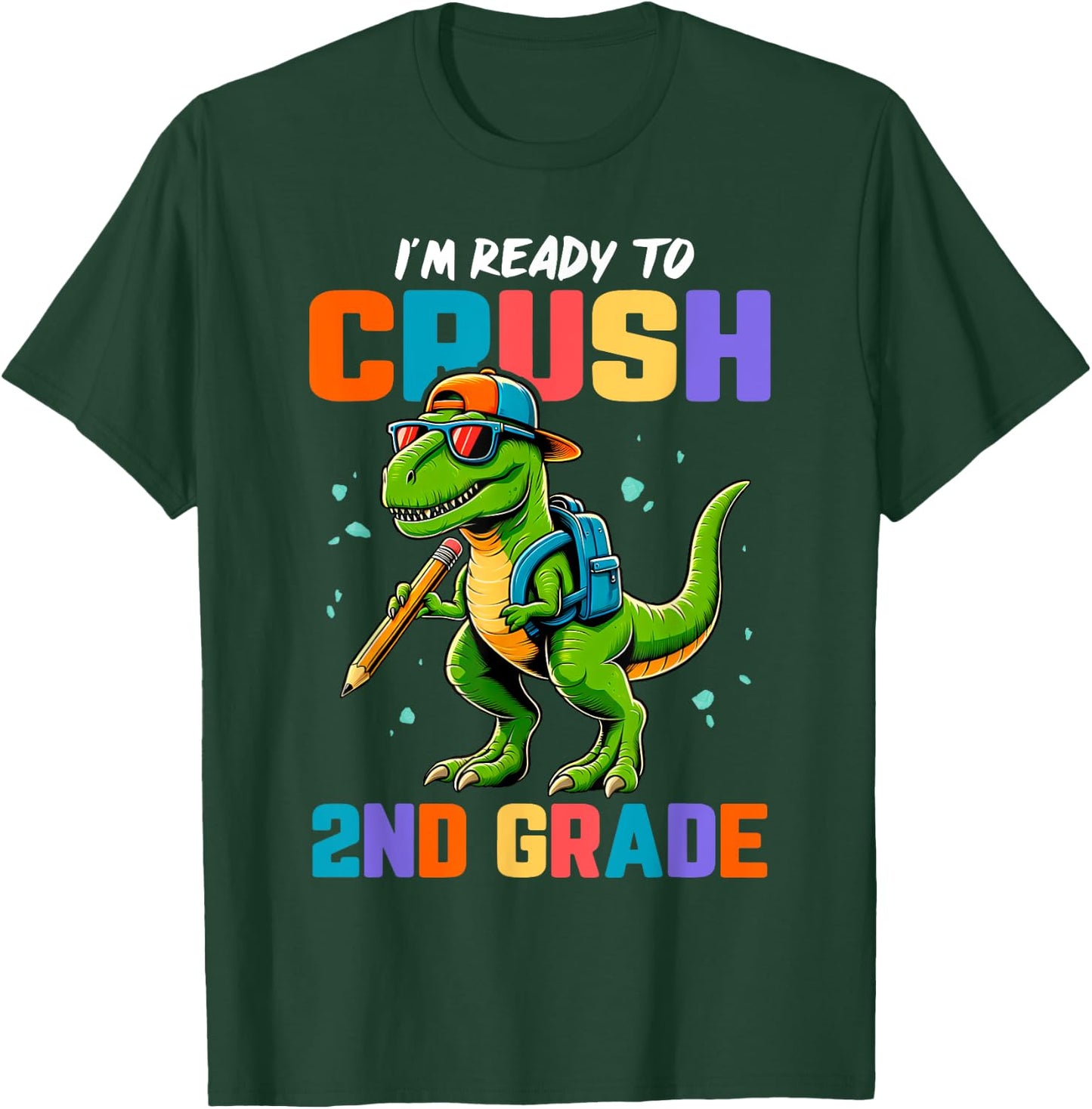 First Day of 2nd Grade Boys Kids Dinosaur Back To School T-Shirt - T-Shirt | Forest