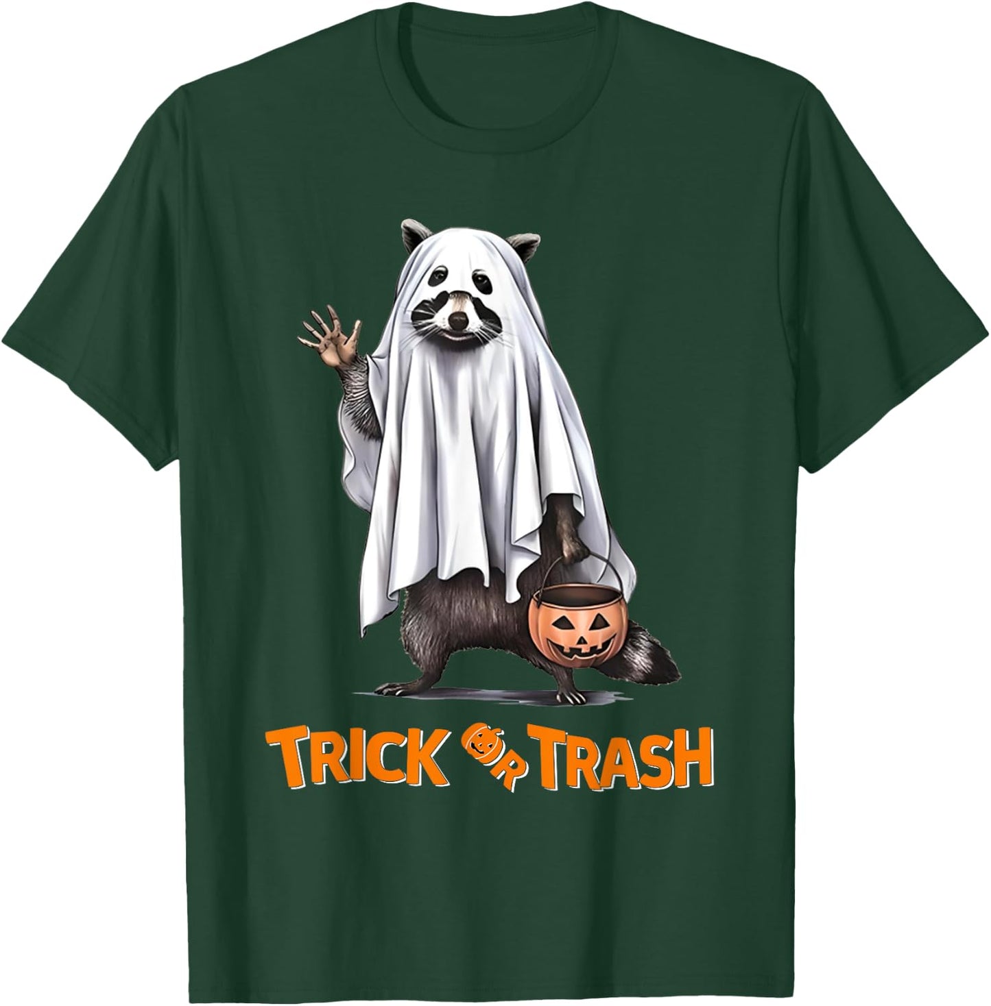 Trick Or Trash Funny Raccoon Halloween Ghost Costume Racoon T-Shirt - T-Shirt | Forest