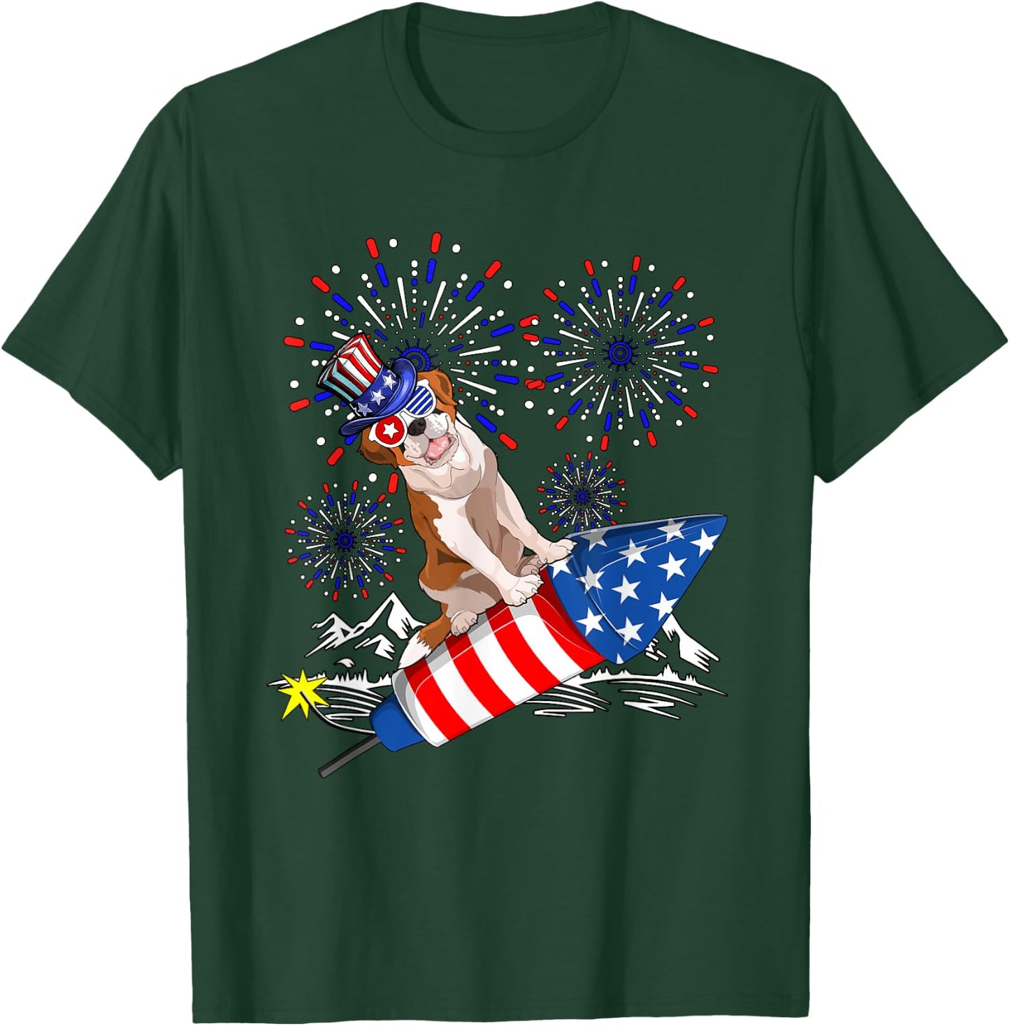 St. Bernard Costume 4th Of July Fireworks Patriotic Lover T-Shirt - T-Shirt | Forest
