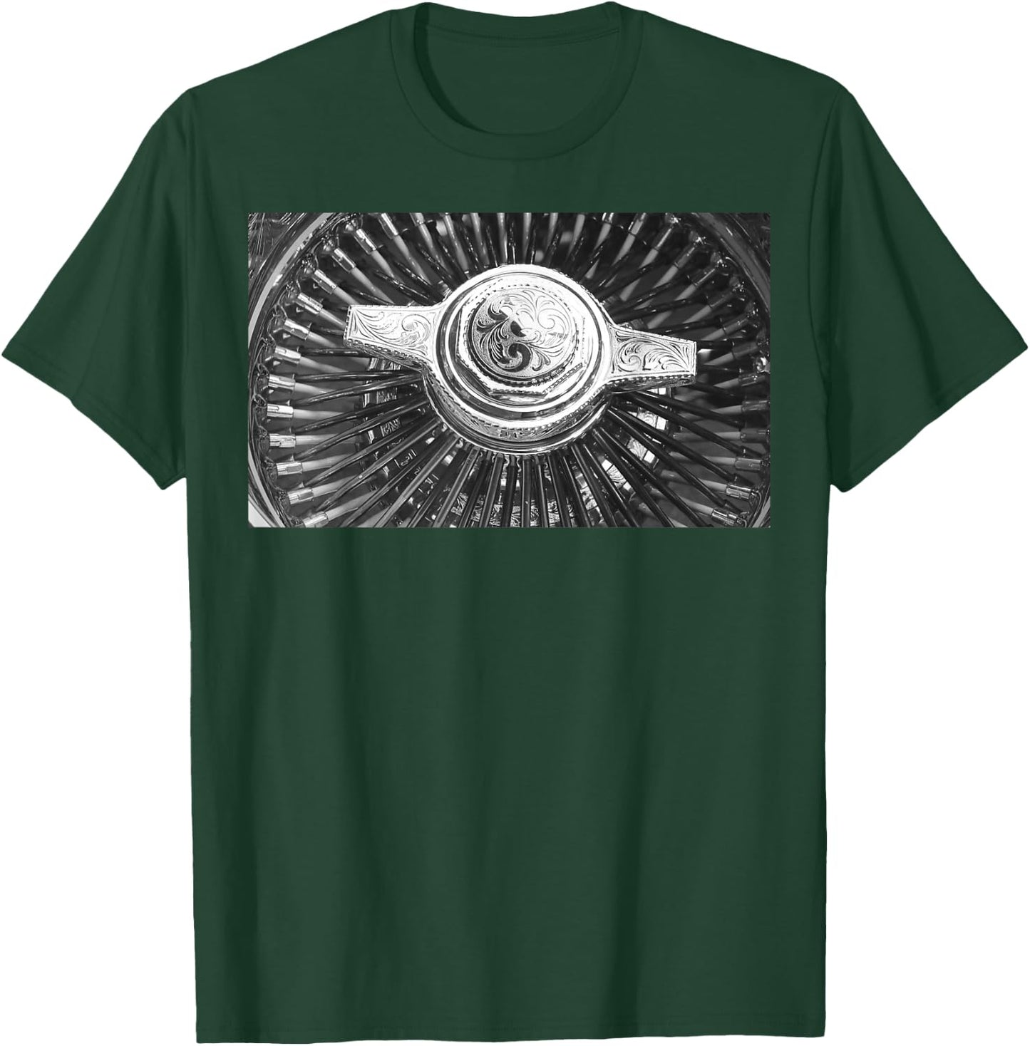 Lowrider Wire Wheel Engraved Knockoff T-Shirt - T-Shirt | Forest