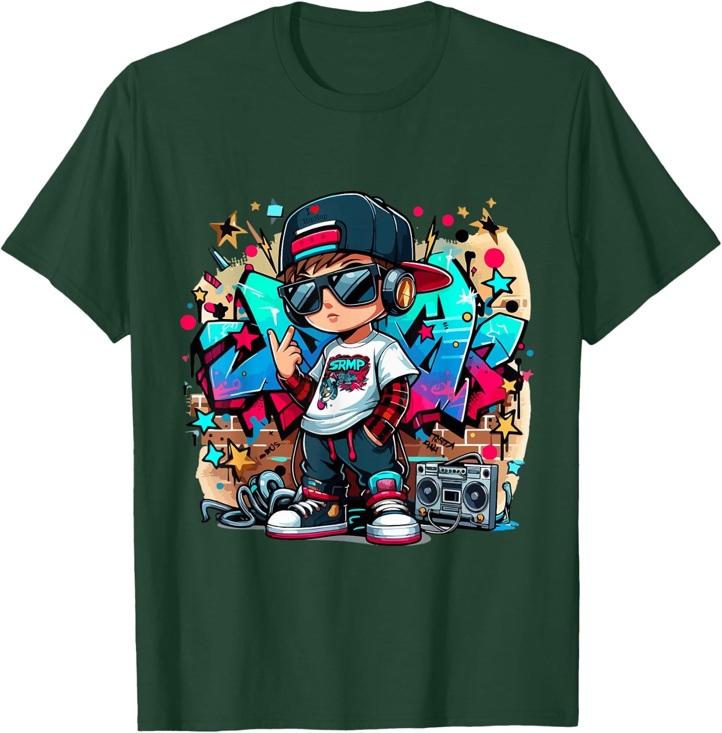 Cool Hip Hop Guy with Graffiti Illustration Graphic Style T-Shirt - T-Shirt | Forest