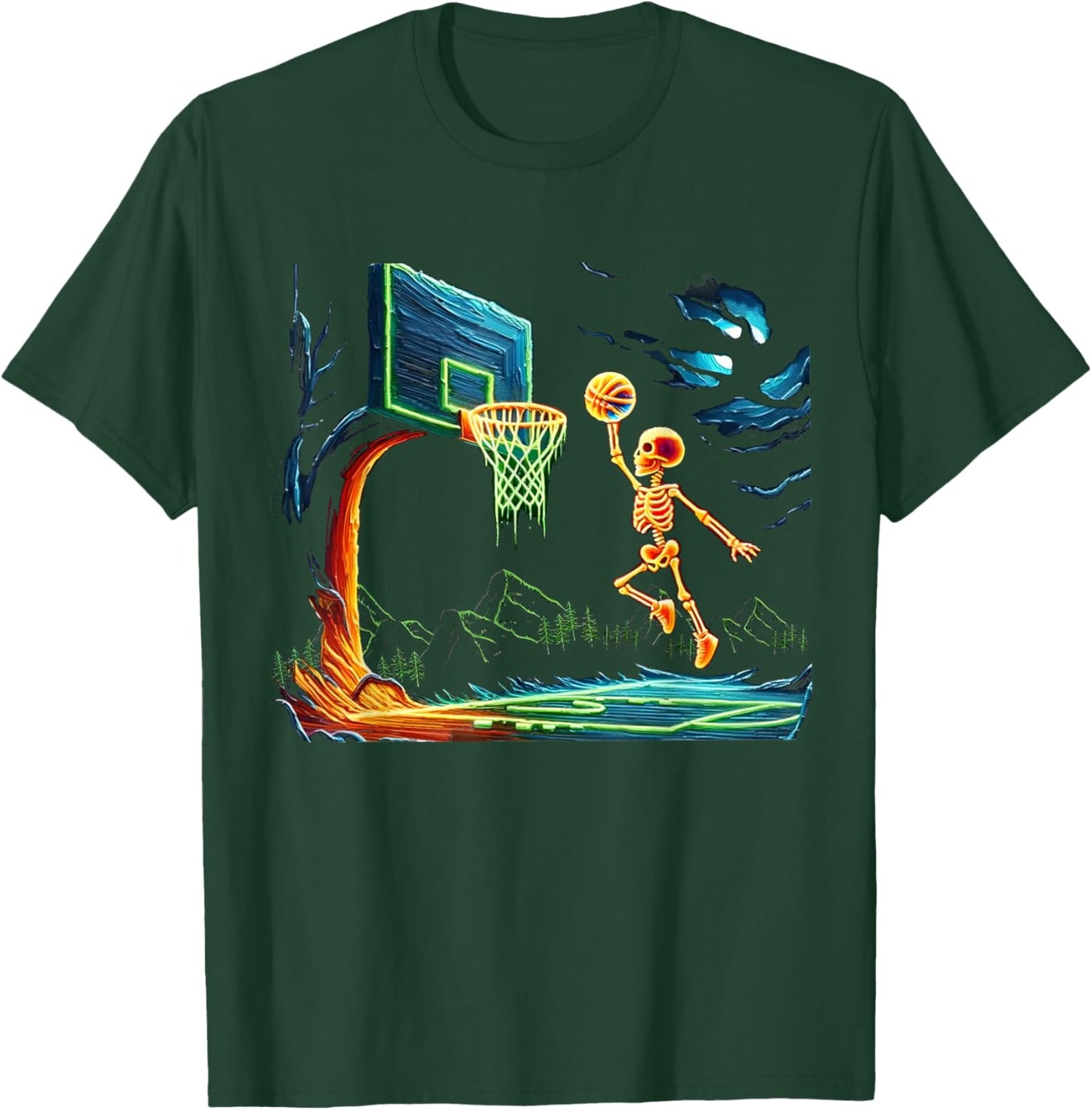 Skeleton Slam Dunk Hoop Basketball Halloween Men Boys Fans T-Shirt - T-Shirt | Forest