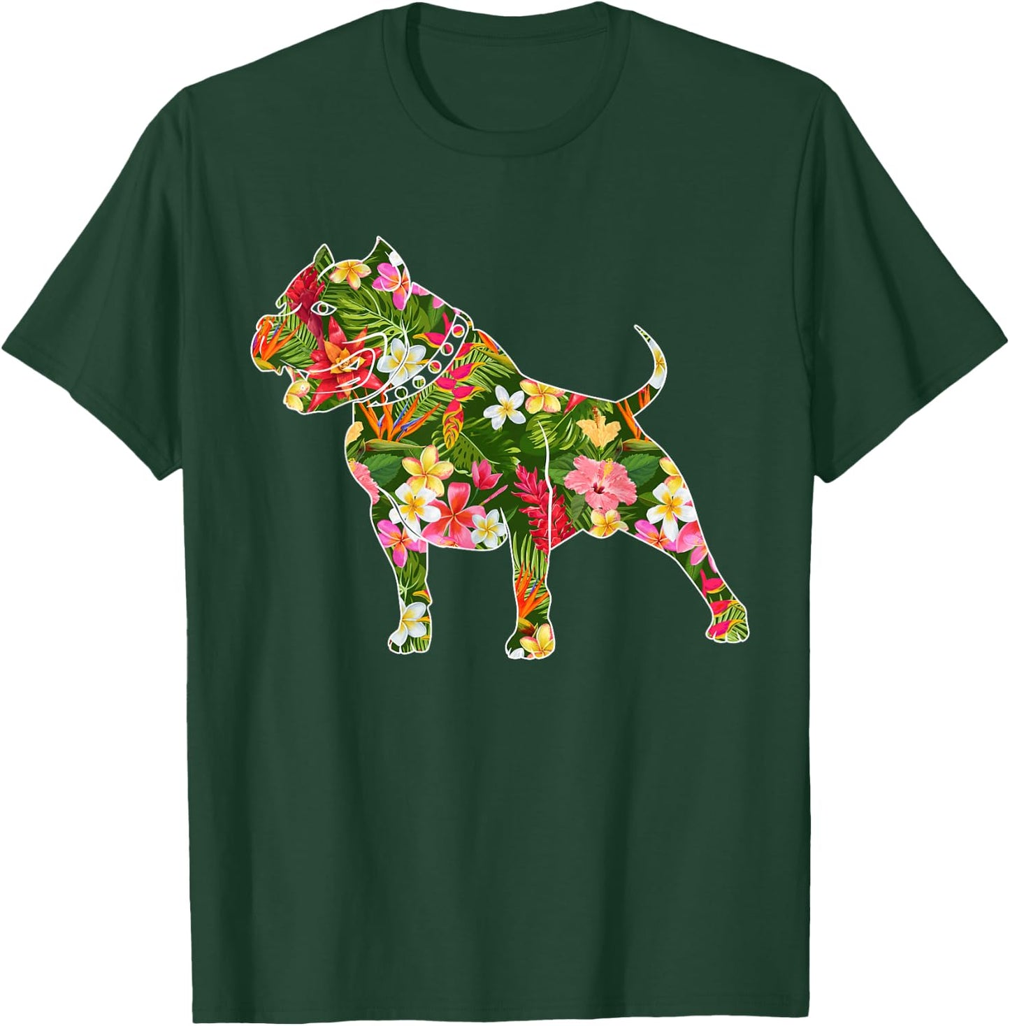 Cute Silhouette Of Pitbull Dog Hawaiian Floral Summer Vibes T-Shirt - T-Shirt | Forest