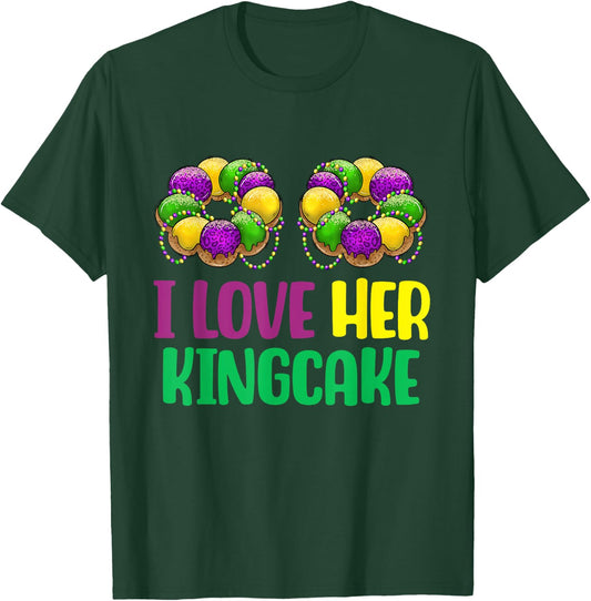 I Love Her Kingcake Mardi Gras Matching Couple Boyfriend T-Shirt - T-Shirt | Forest