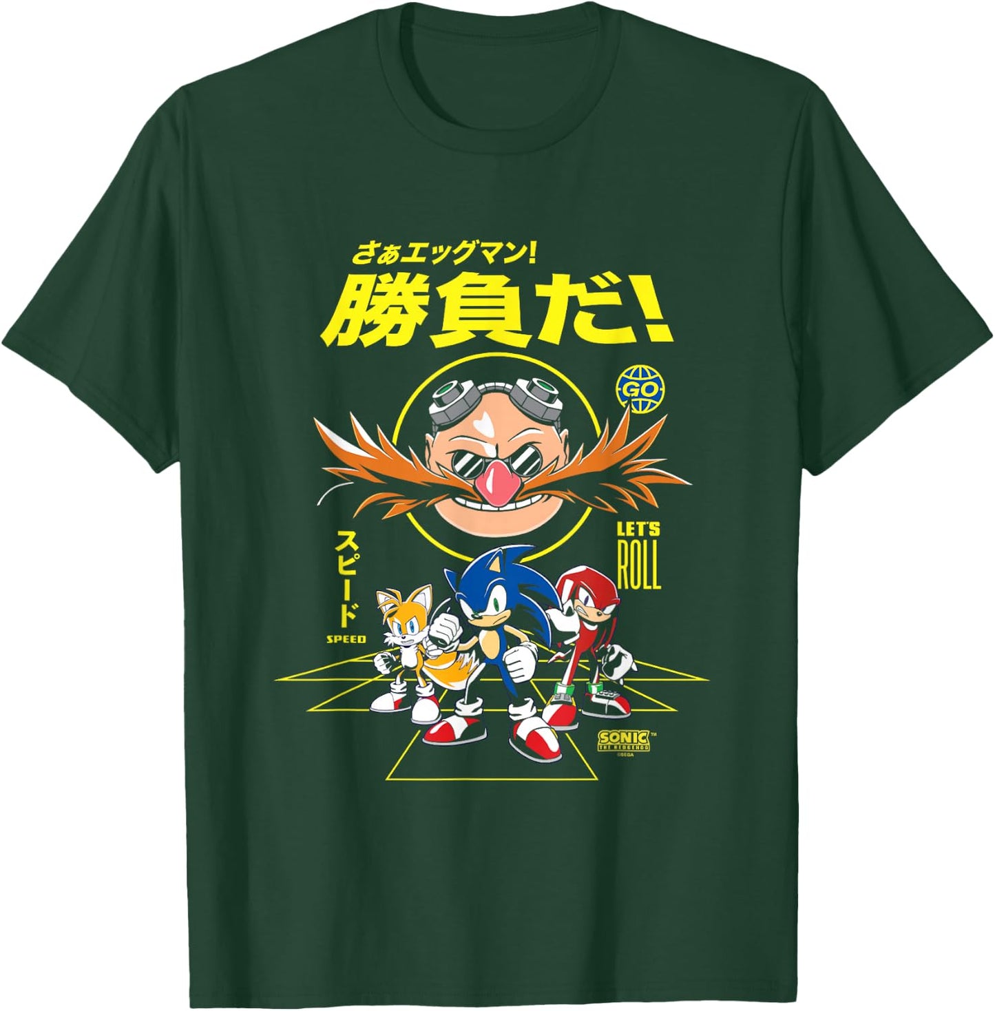 Sonic The Hedgehog Let's Roll Distressed Kanji Poster T-Shirt - T-Shirt | Forest