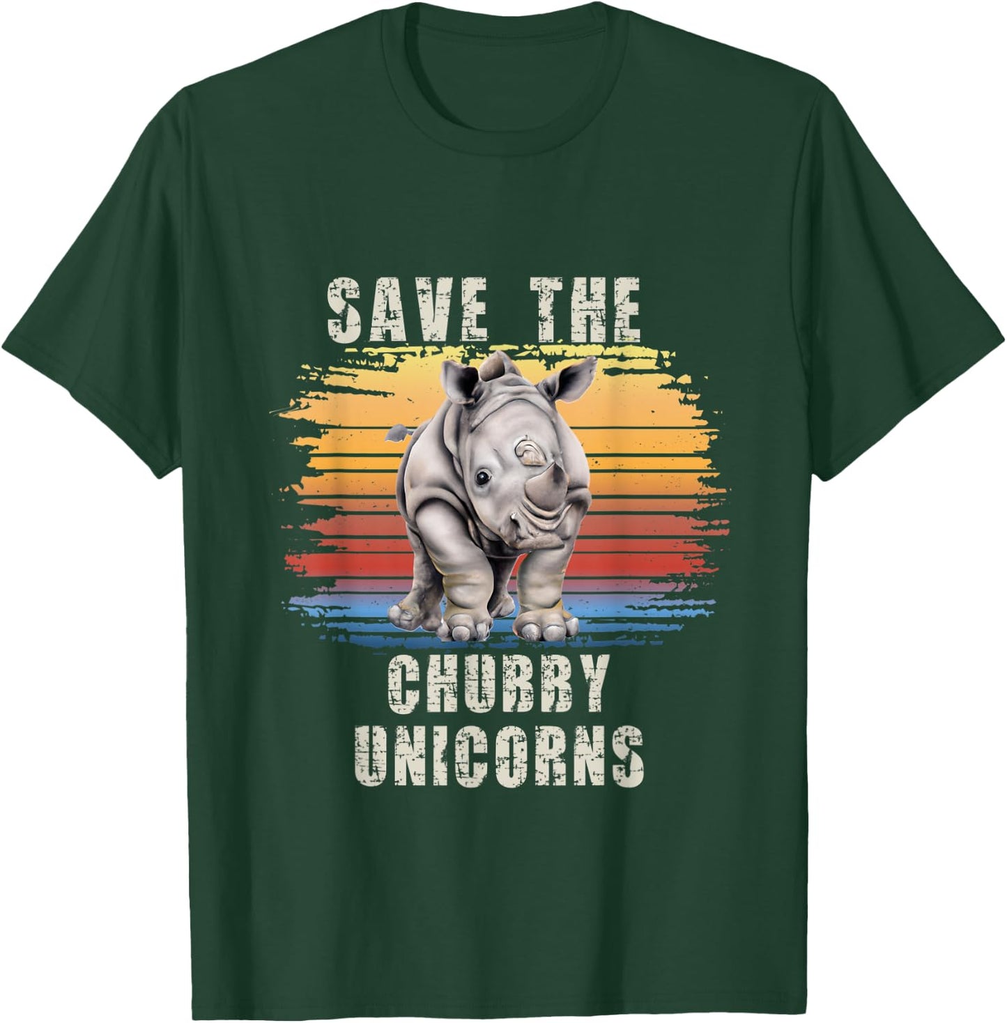 Save The Chubby Unicorns Retro Sunset Rhino Funny T-Shirt - T-Shirt | Forest