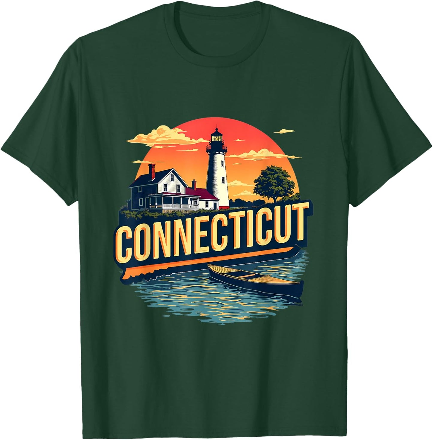 Connecticut Vintage Lighthouse Coastal Sunset Scenic T-Shirt - T-Shirt | Forest