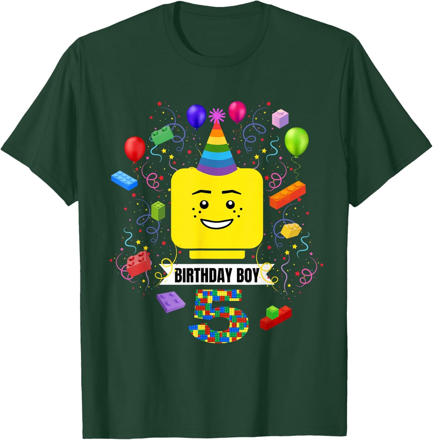 Building Bricks Birthday Boy 5 5th Master Builder Blocks T-Shirt - T-Shirt | Forest