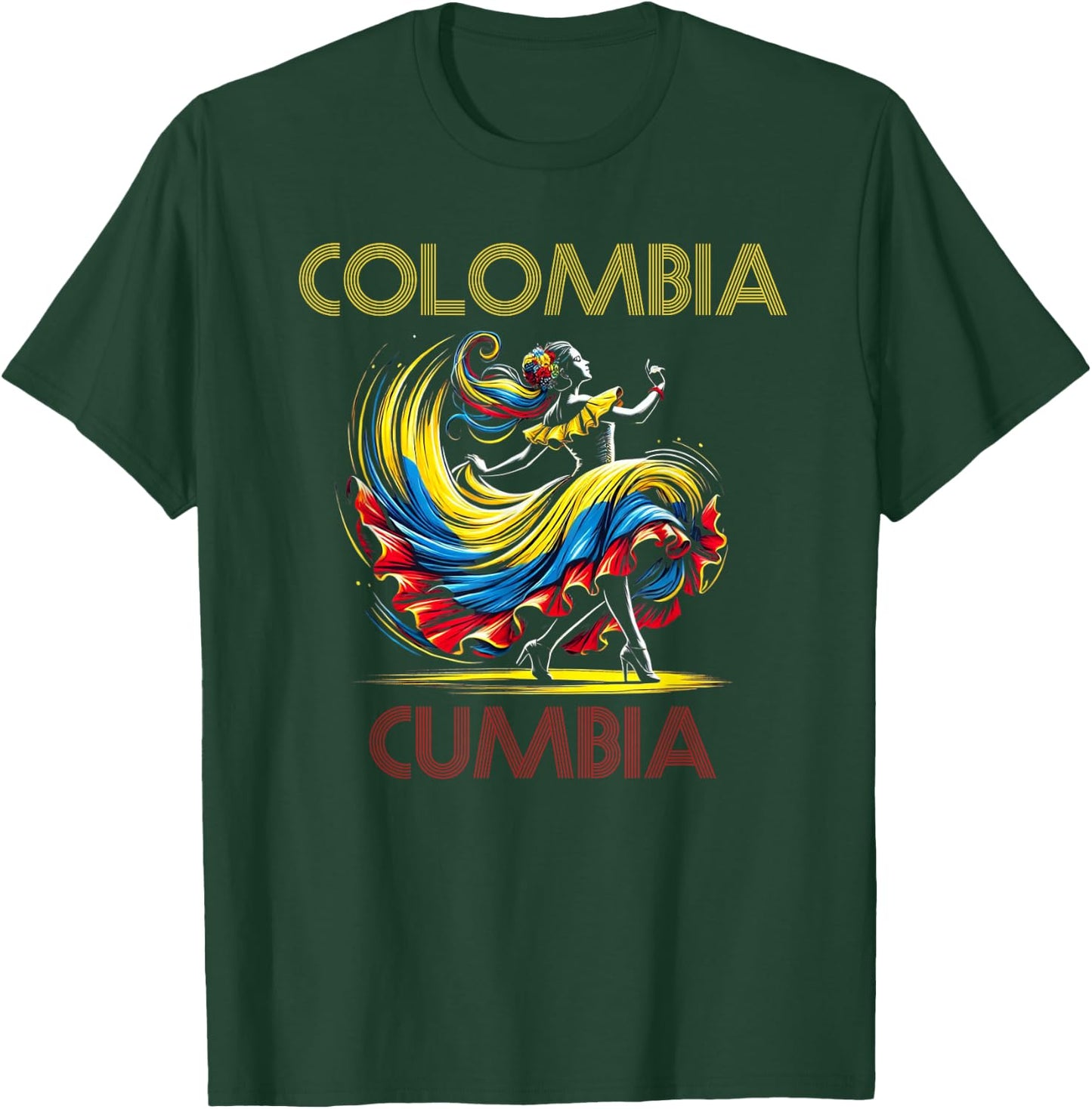 Colombia Flag Hispanic Heritage Month Women Cumbia Dancer T-Shirt - T-Shirt | Forest