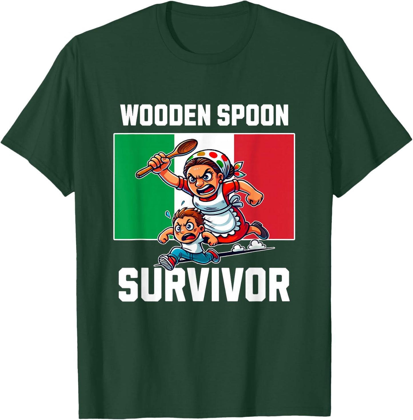 Wooden Spoon Survivor Survived Italian Mom Men Women Kid T-Shirt - T-Shirt | Forest