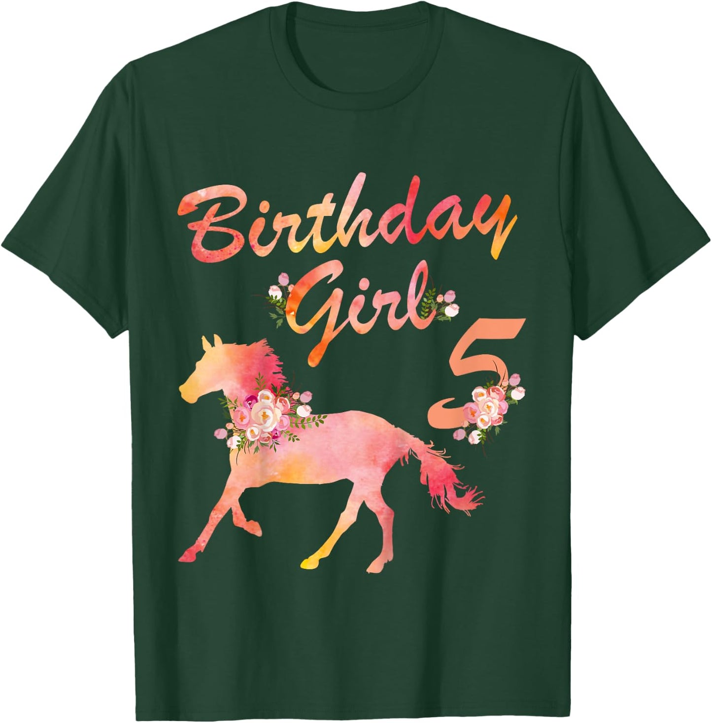Horse Lover 5th Birthday For Girls Love Horses 5 Years Old T-Shirt - T-Shirt | Forest