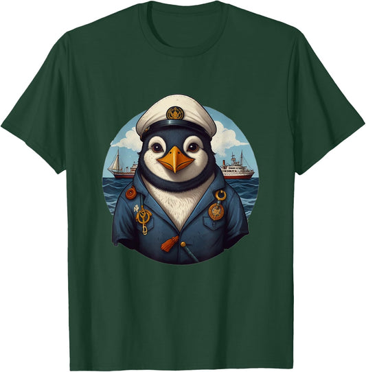 Penguin Captain Sailor on High Seas Coast Ship Anchor T-Shirt - T-Shirt | Forest