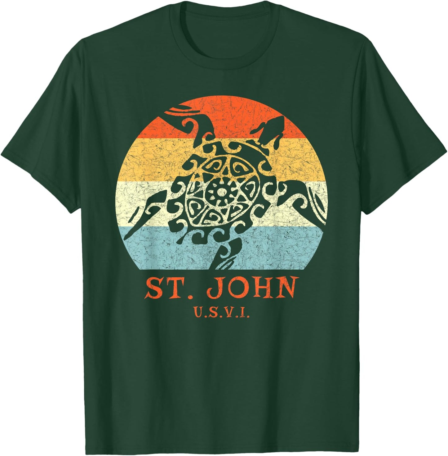St. John USVI Vintage Retro Tribal Turtle Vacation T-Shirt - T-Shirt | Forest