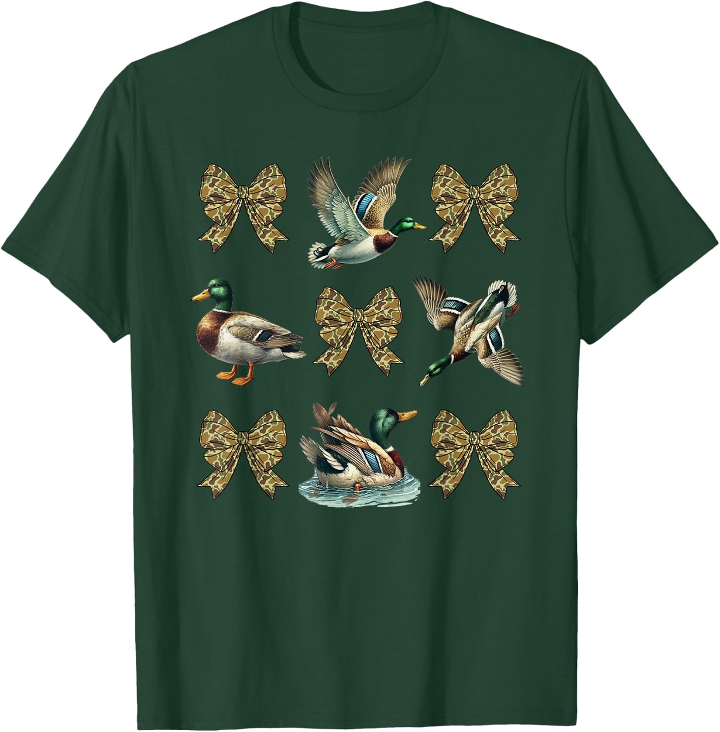 Mallard Duck Camouflage Camo Bow Duck Hunting Girls Camo T-Shirt - T-Shirt | Forest