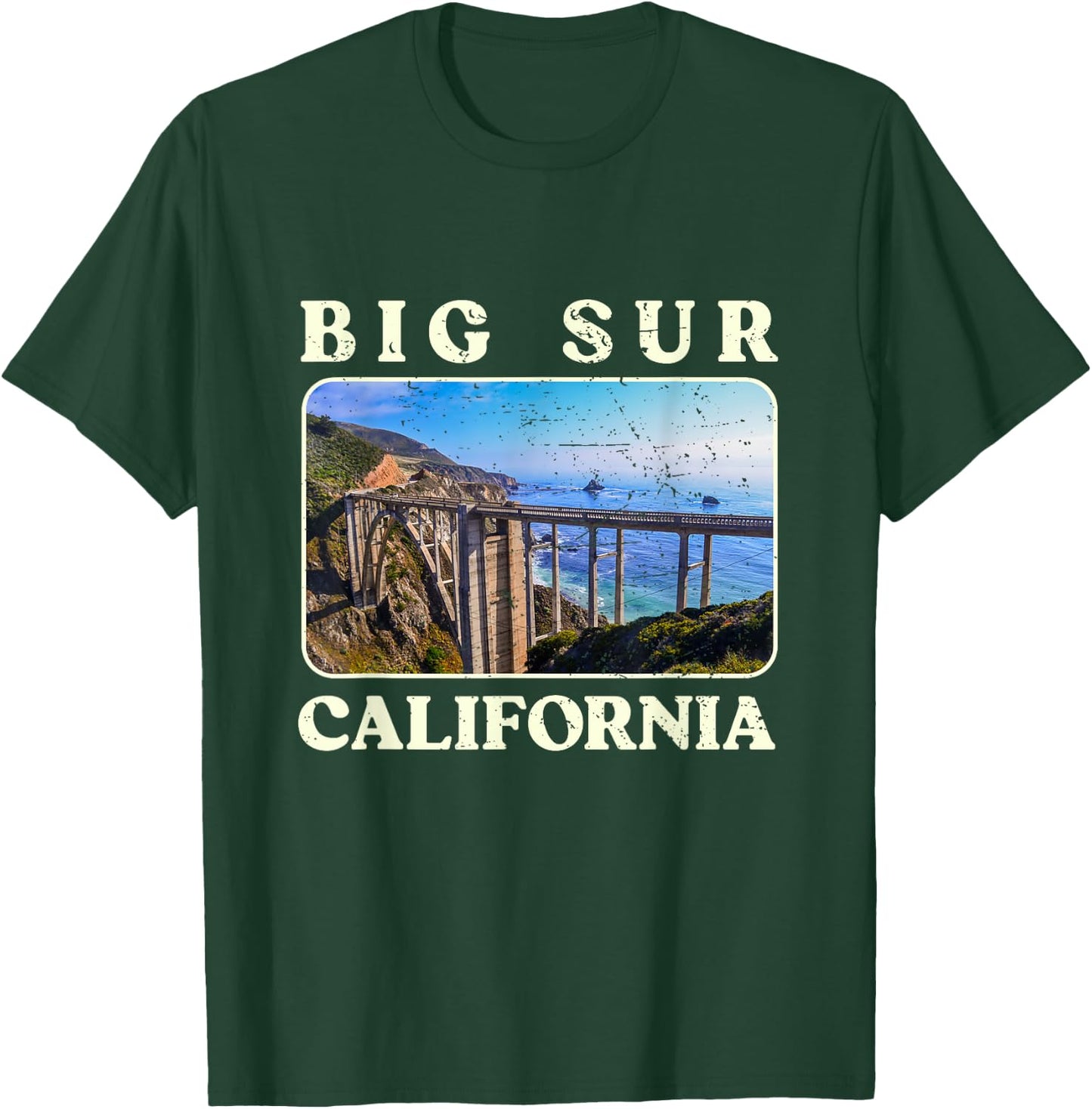 Vintage Bixby Bridge Landscape California Big Sur Travel T-Shirt - T-Shirt | Forest