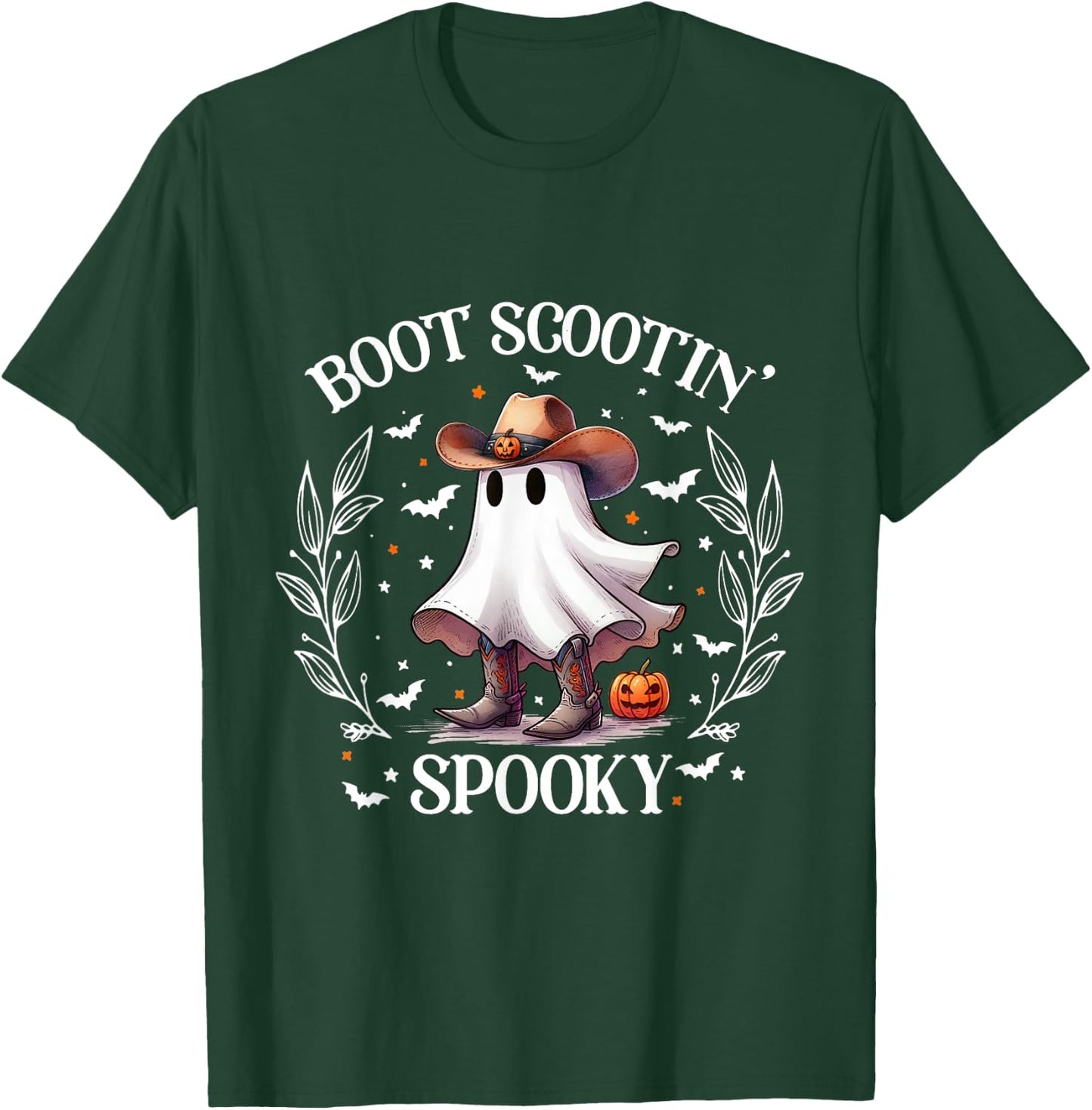 Boot Scootin Spooky Retro Western Funny Halloween Cute Ghost T-Shirt - T-Shirt | Forest