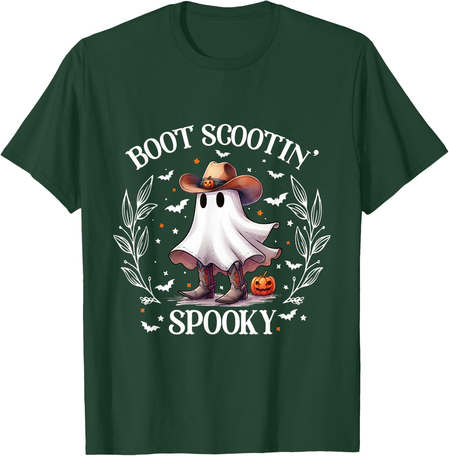 Boot Scootin Spooky Retro Western Funny Halloween Cute Ghost T-Shirt - T-Shirt | Forest