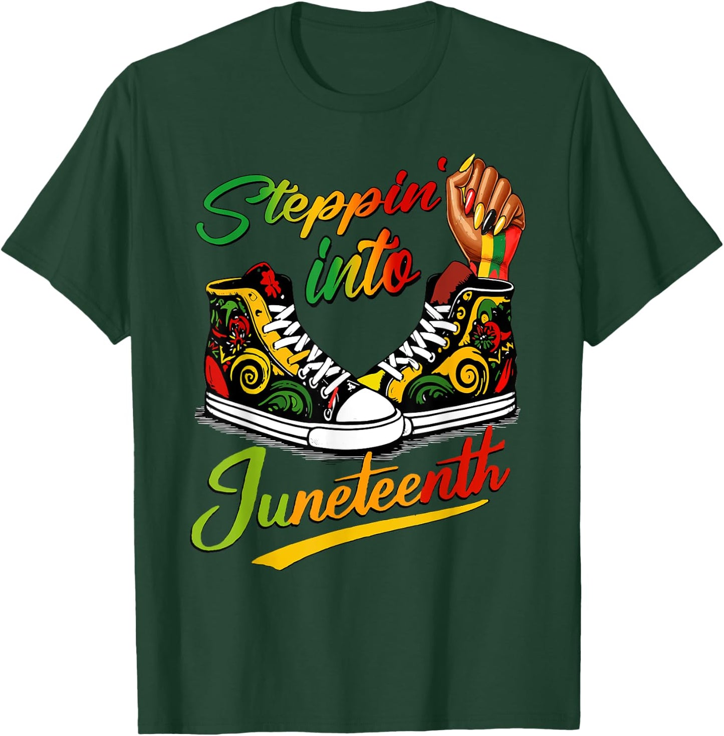 stepping into juneteenth Afro Woman Black Girls Sneakers T-Shirt - T-Shirt | Forest