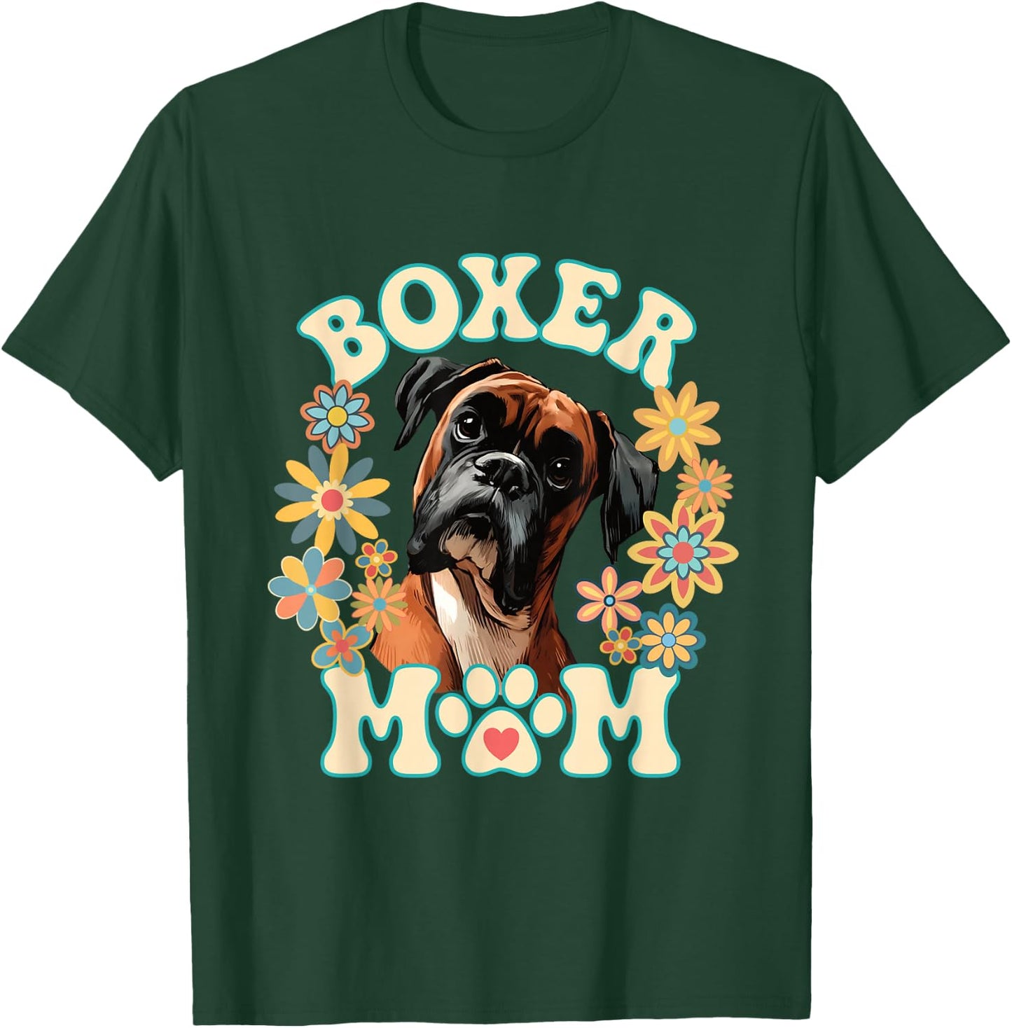 Boxer Mom Mum Dog Floral Flower Design T-Shirt - T-Shirt | Forest