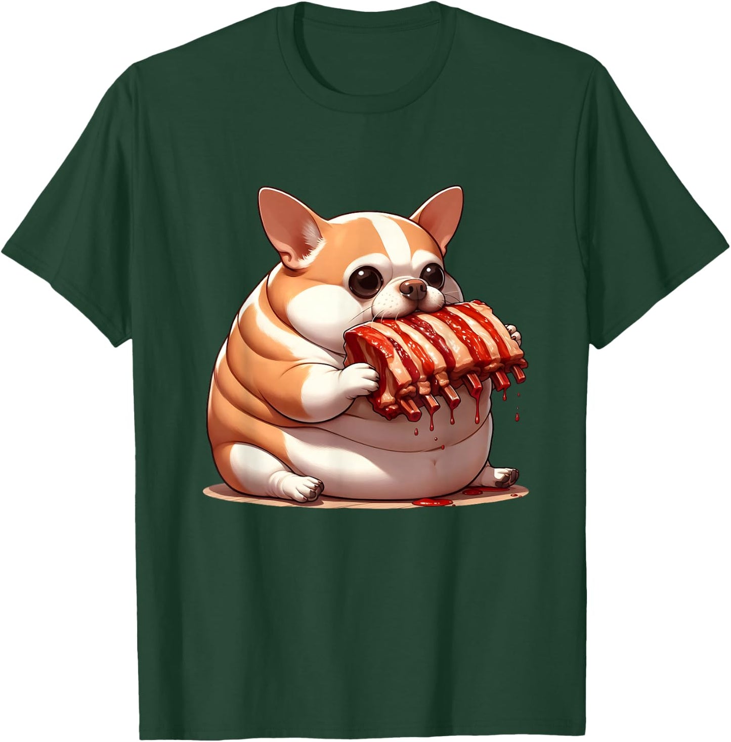 Fat Chihuahua Eating Spareribs , Small, Black T-Shirt - T-Shirt | Forest