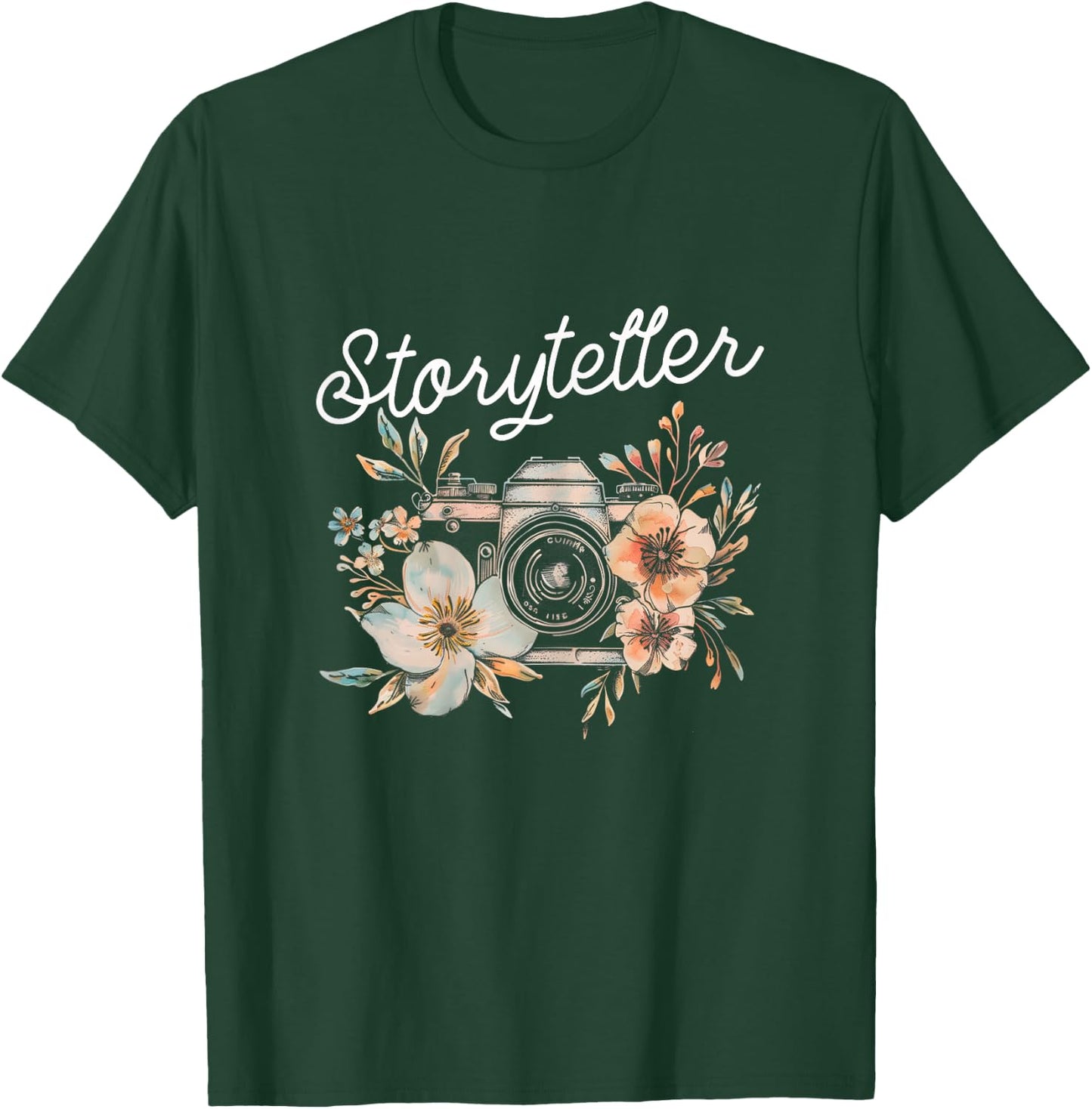 Photographer Storyteller Vintage Camera Flowers Photography T-Shirt - T-Shirt | Forest