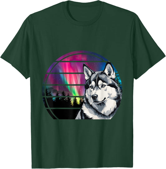 Siberian Husky Mom Alaskan Dog Northern Lights Alaska Husky Women Girls Kids T-Shirt - T-Shirt | Forest