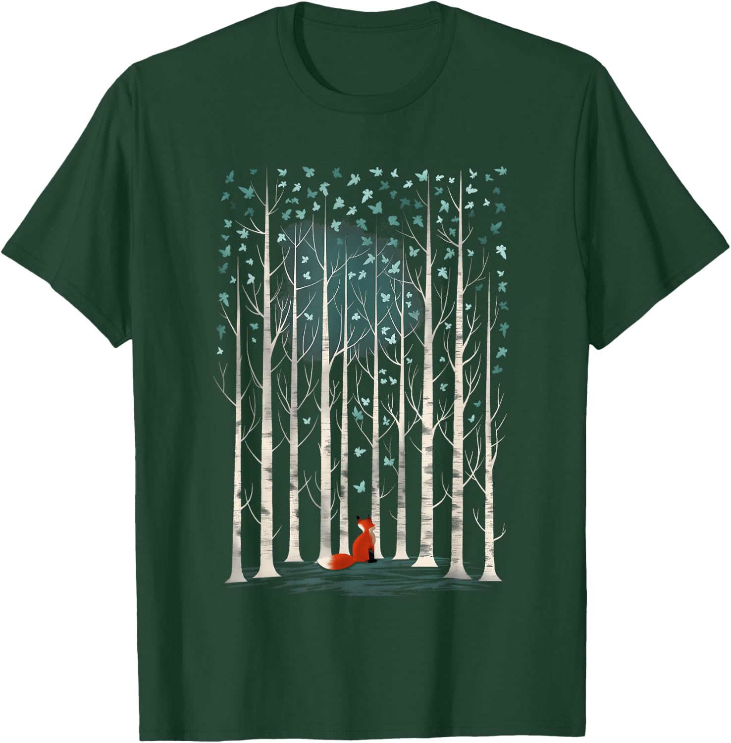 The Silent Observer: a fox in forest woods with birch trees T-Shirt - T-Shirt | Forest