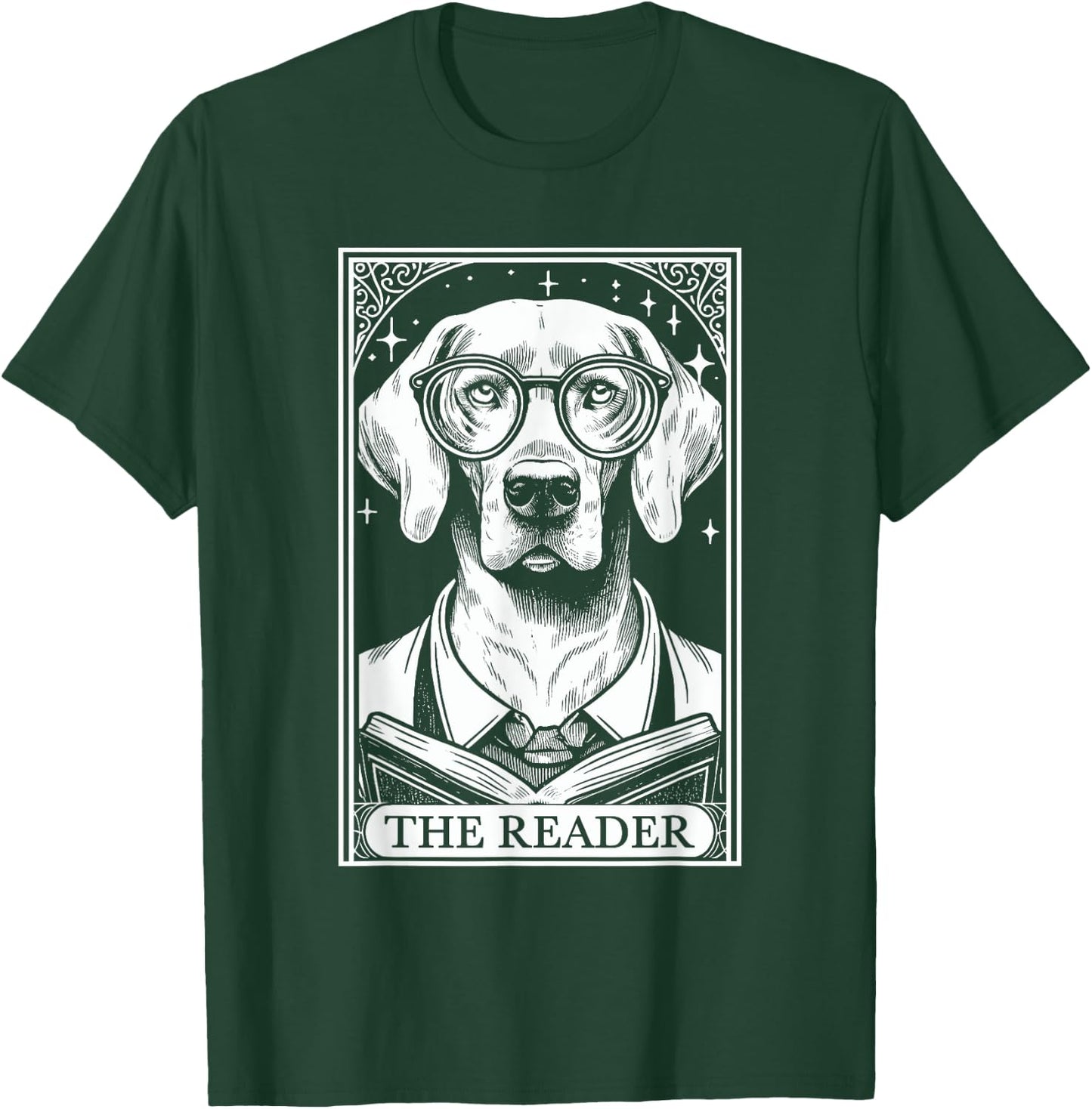 Tarot Card Vintage Weimaraner Dog Book Lover The Reader T-Shirt - T-Shirt | Forest