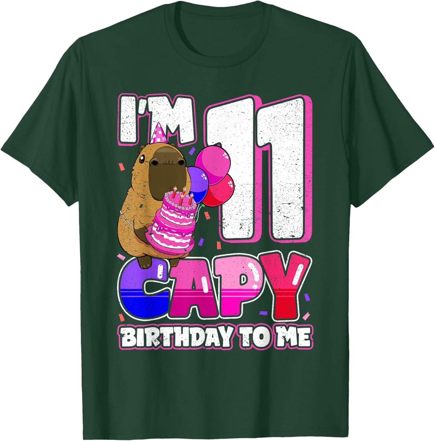 11 Years Capy Birthday to me Girls 11th Birthday Capybara T-Shirt - T-Shirt | Forest