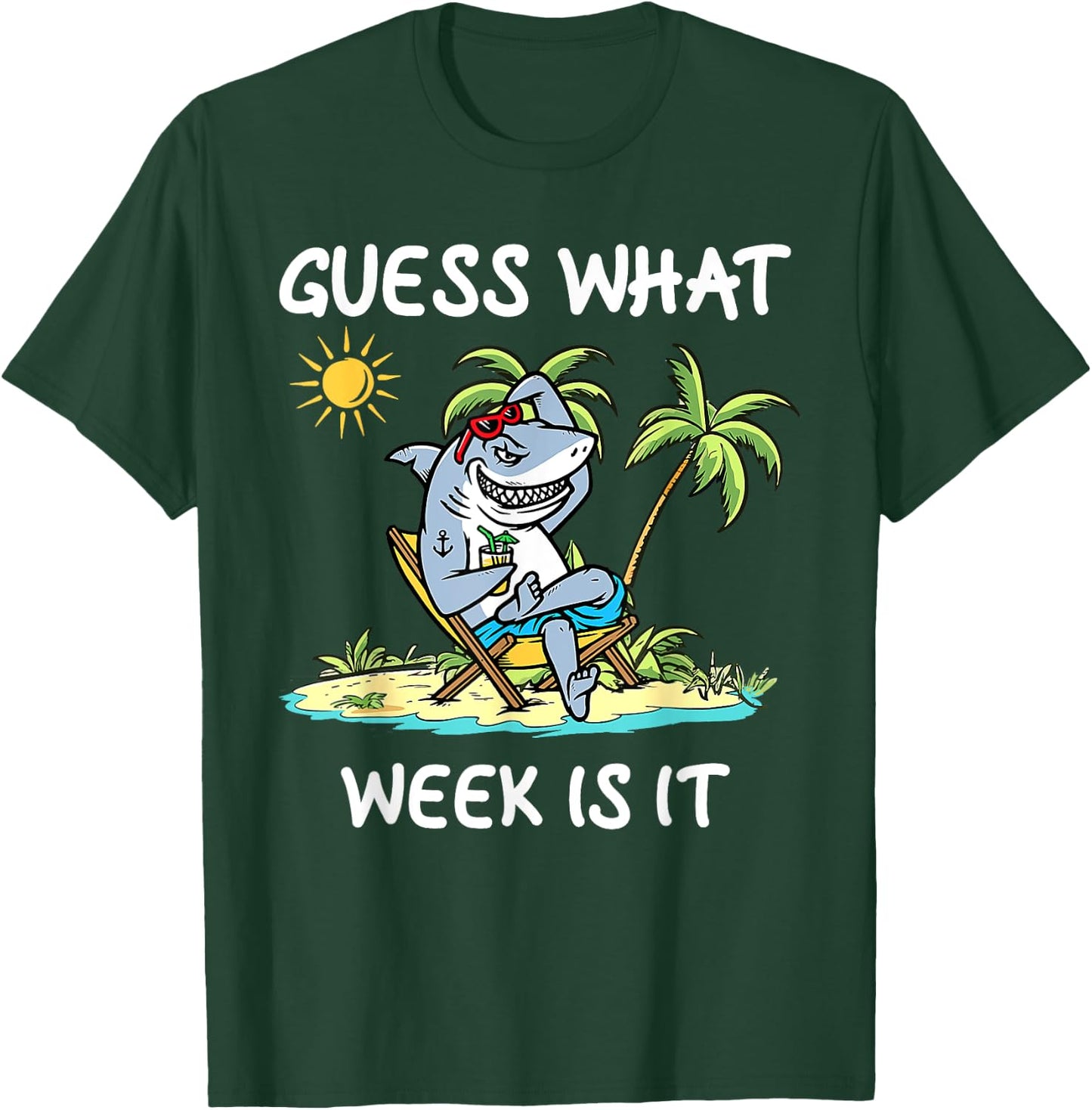 Funny Shark 2025 Week Guess What Week Is It Shark Lover Gift T-Shirt - T-Shirt | Forest