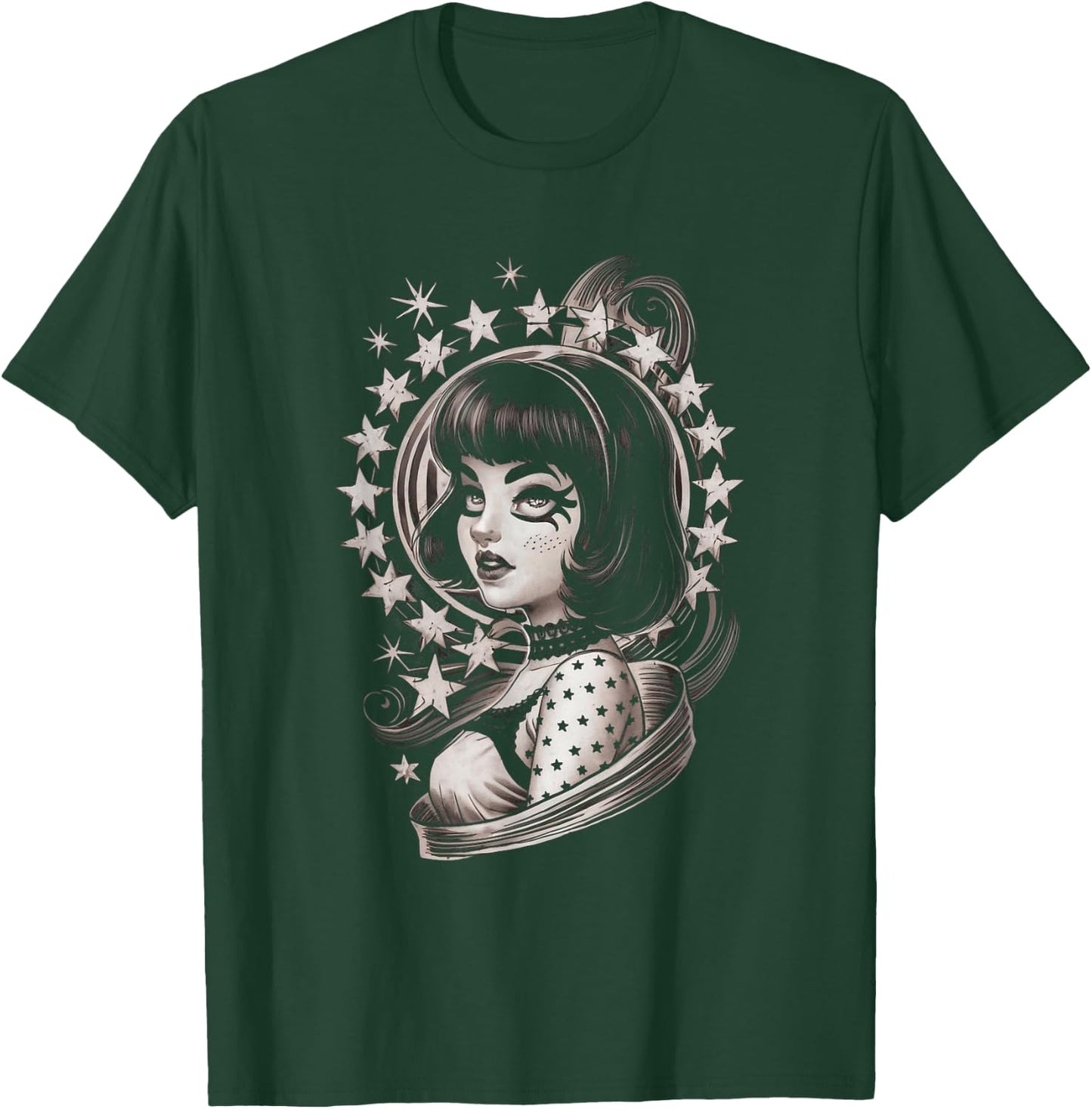 Vintage Tattoo Goth Girl Retro Rockabilly Art T-Shirt - T-Shirt | Forest