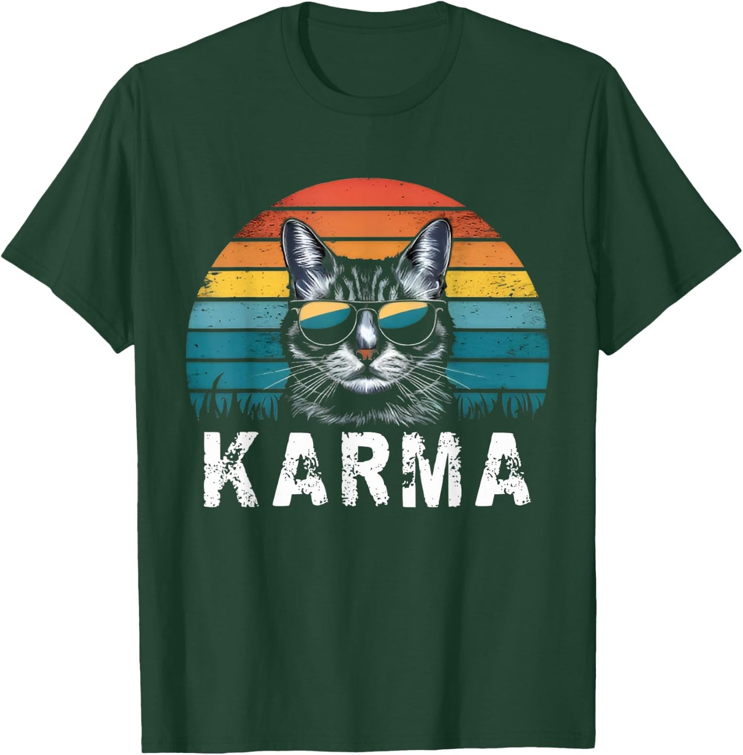 Vintage Cat Music Sunset Gifts Women Men Kids Girls Karma T-Shirt - T-Shirt | Forest