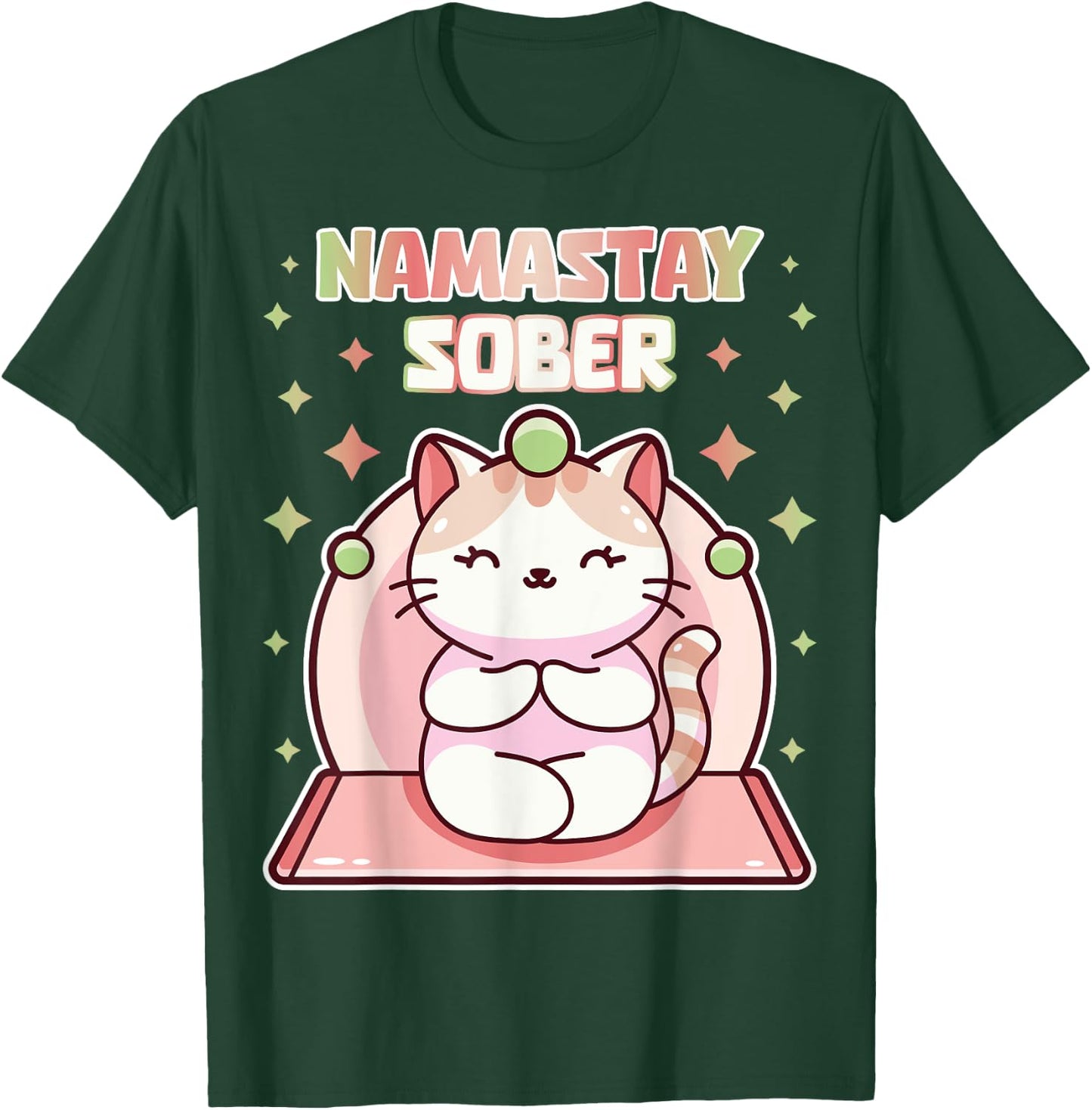 Namastay Sober Cute Cat Yoga NA AA Gym 1 Year Soberiety Women T-Shirt - T-Shirt | Forest