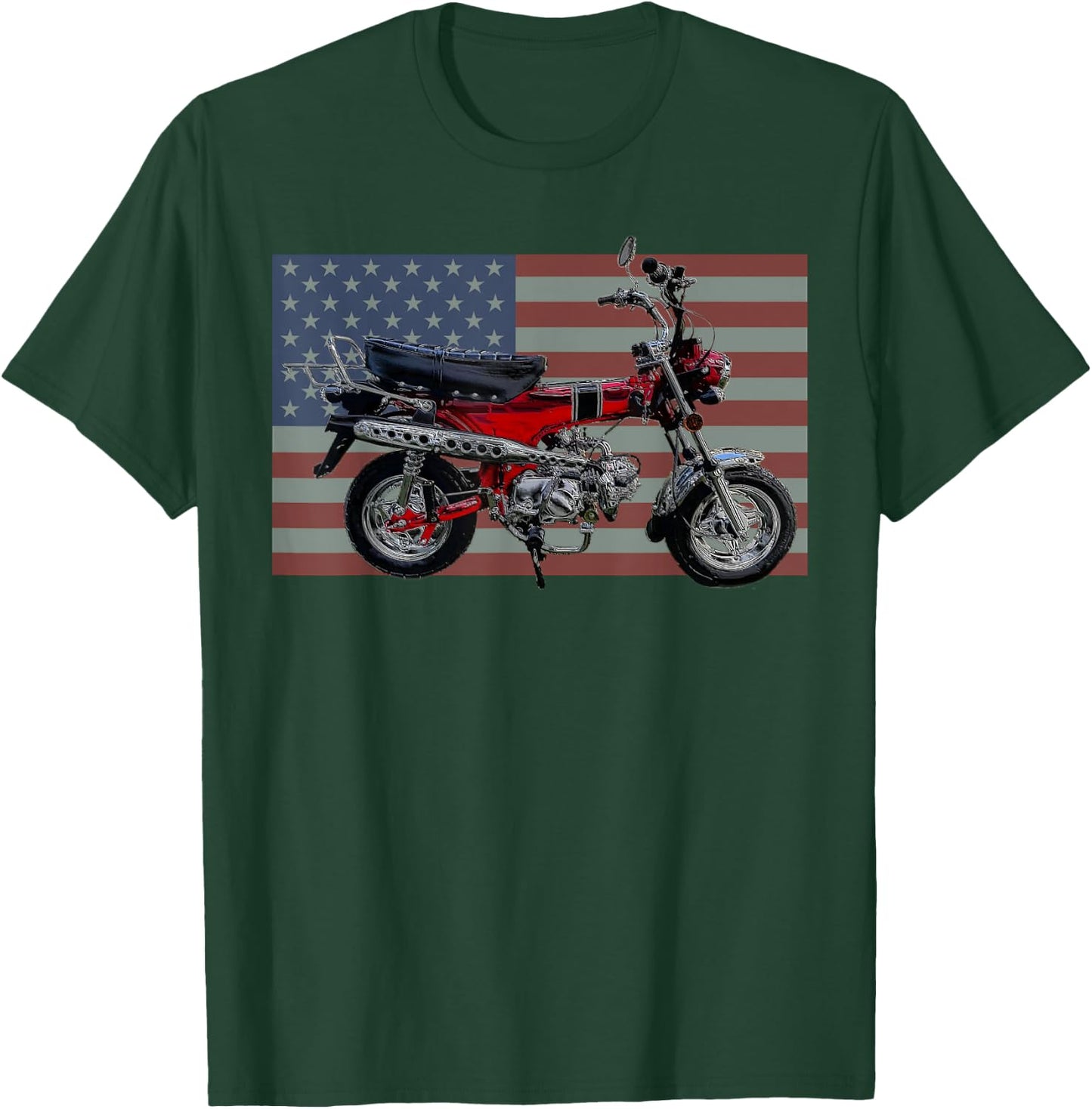 Trail 70 Mini BIke, Vintage Minibike, Retro American Flag Men T-Shirt - T-Shirt | Forest