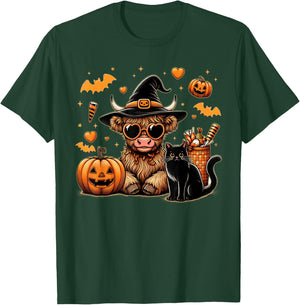 Highland Cow Halloween Shirt Women Girls Fall Autumn T-Shirt - T-Shirt | Forest