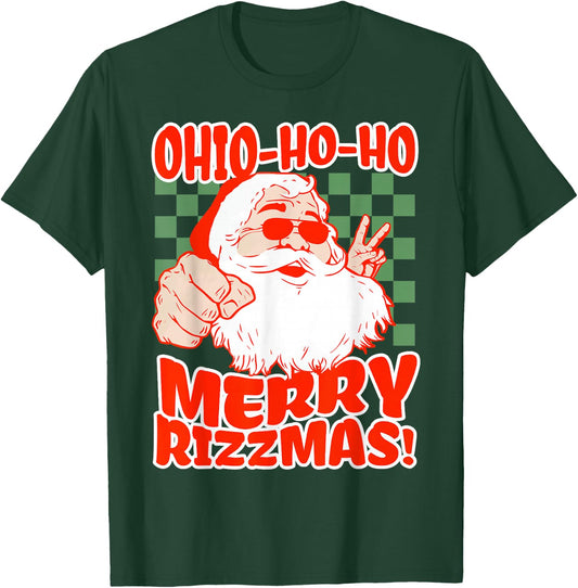 Ohio Merry Rizzmas Rizzler Santa Christmas Meme Brainrot T-Shirt - T-Shirt | Forest