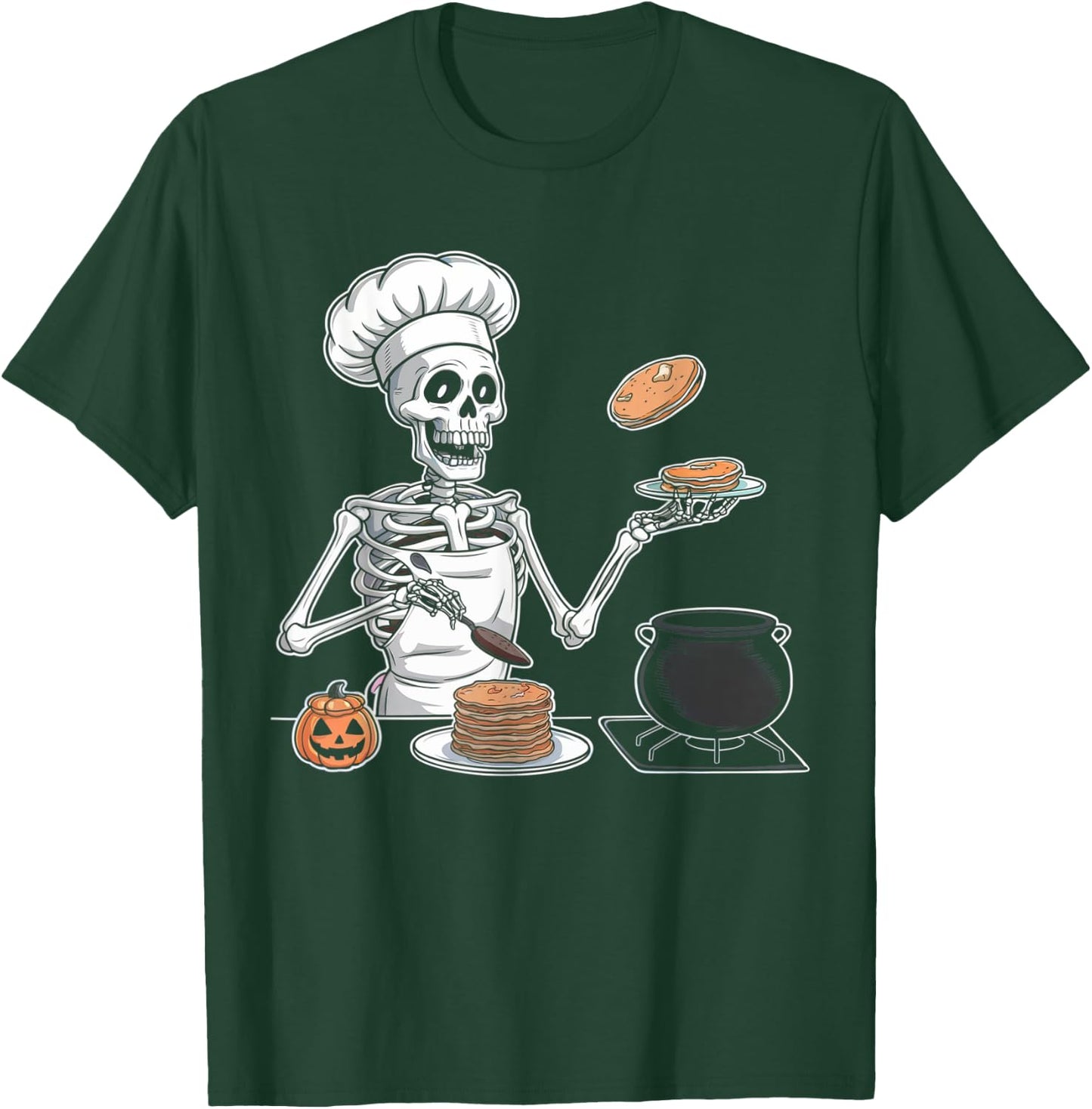 Skeleton Cooking Halloween Shirt Spooky Chef Pancakes Cook T-Shirt - T-Shirt | Forest