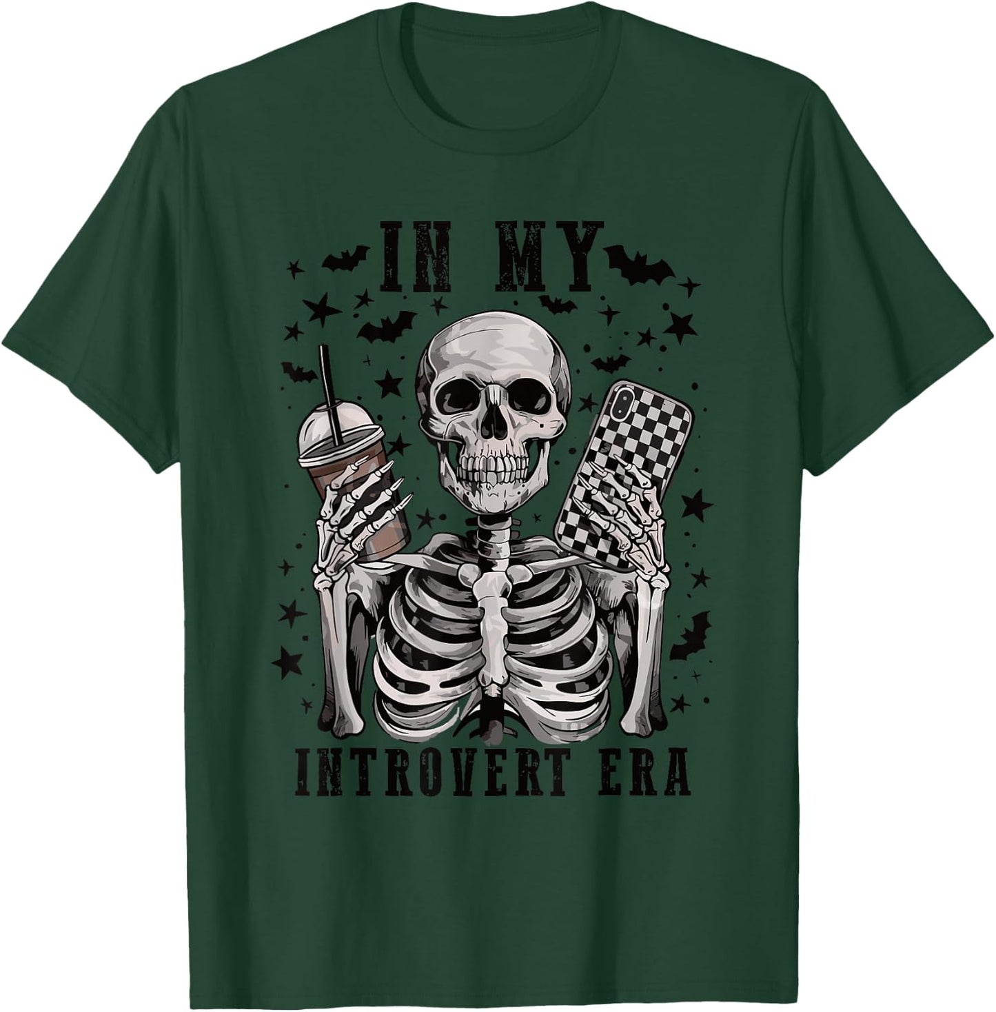 In My Introvert Era Retro Halloween Skeleton Coffee T-Shirt - T-Shirt | Forest