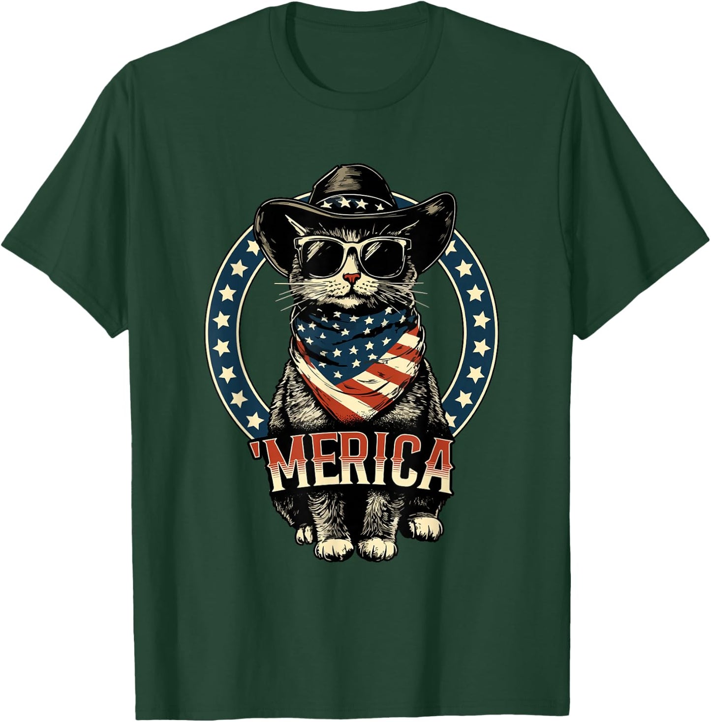 USA 'Merica Cat 4th of July Men Women Kids Funny Patriotic T-Shirt - T-Shirt | Forest