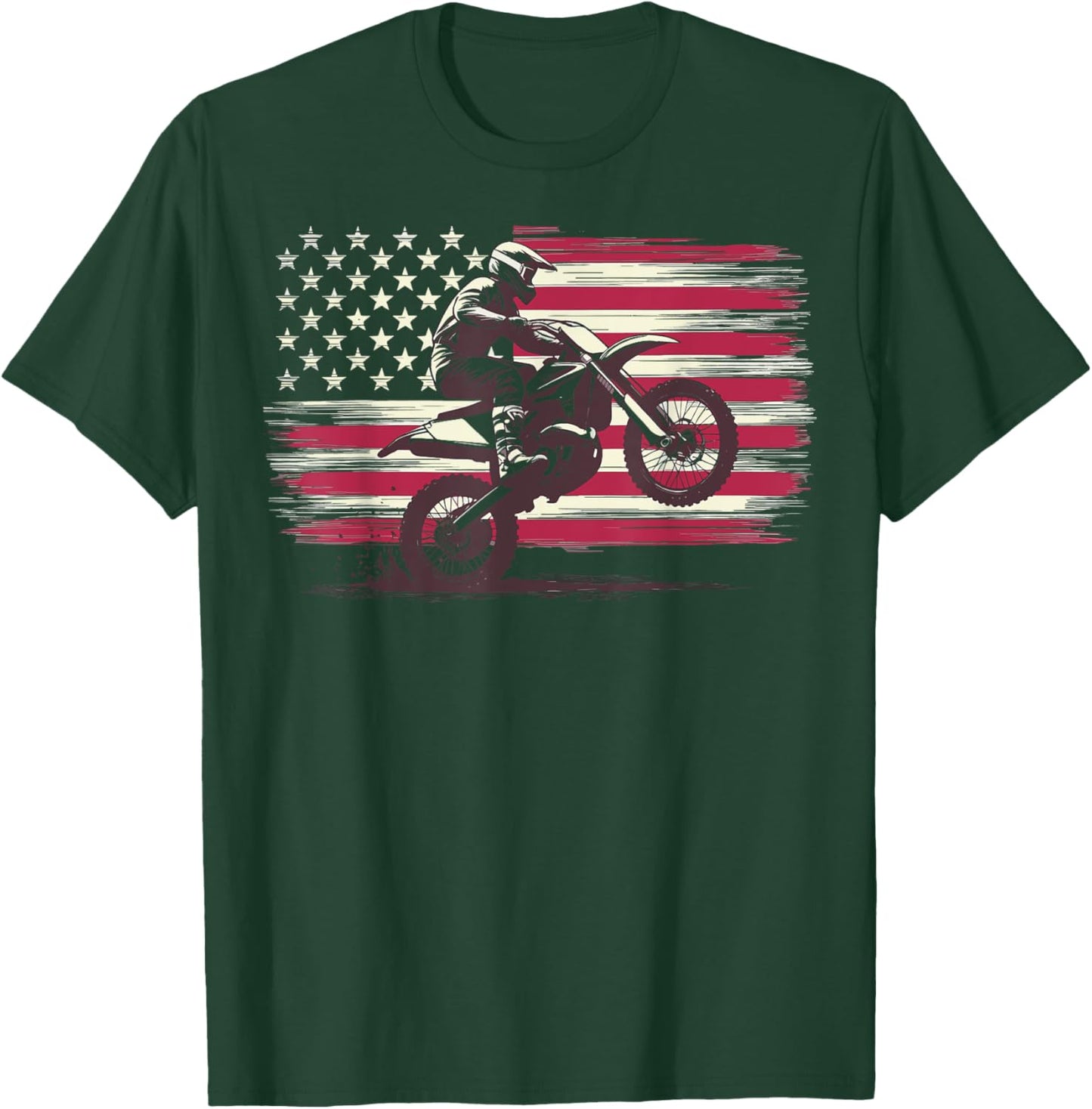 Motocross US Flag Dirt Bike T-Shirt - T-Shirt | Forest