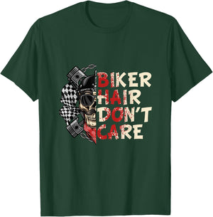 Biker Hair Don't Care Funny Biker a Biker Wife Motorcycle T-Shirt - T-Shirt | Forest