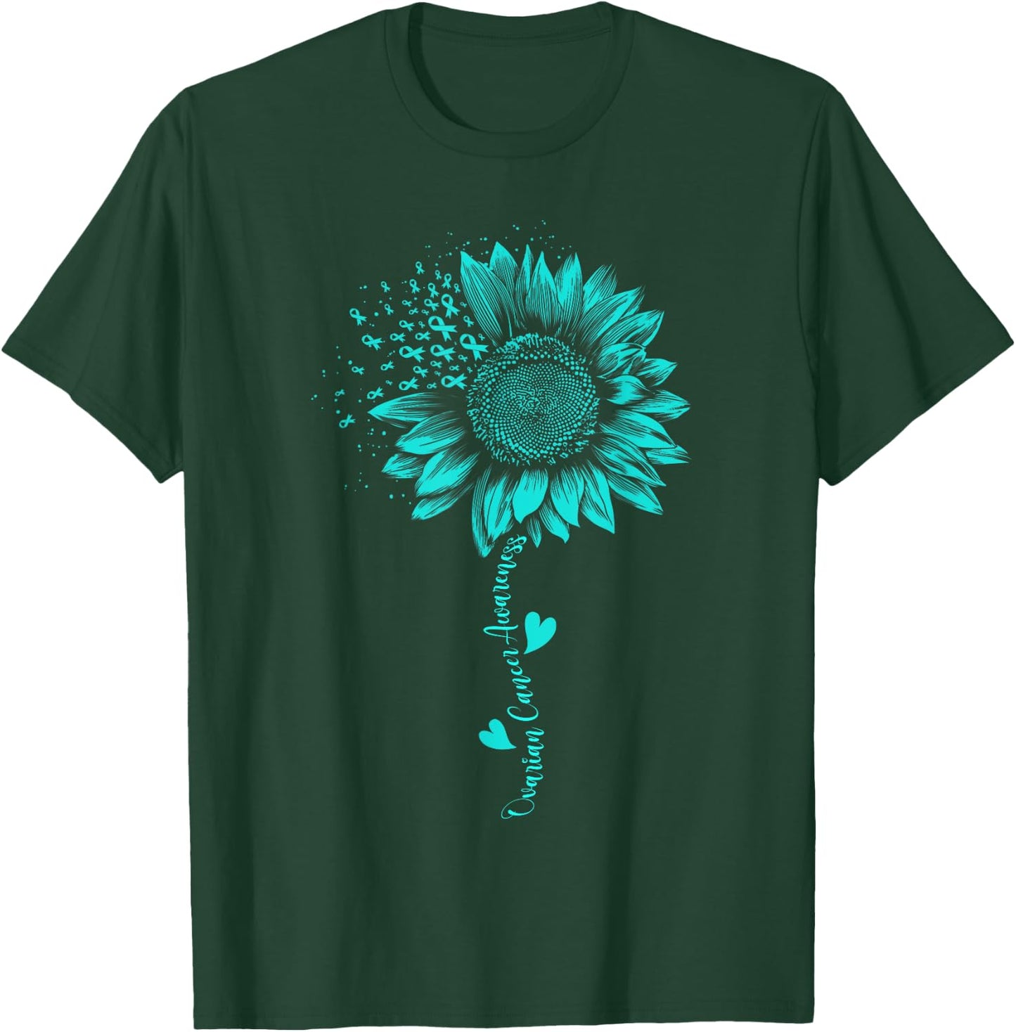 Ovarian Cancer Awareness Sunflower Teal Ribbon Warriors T-Shirt - T-Shirt | Forest
