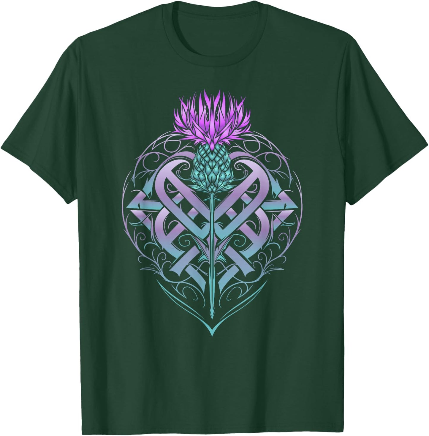 Scottish Thistle with Shield and Celtic Knots Thistle Lover T-Shirt - T-Shirt | Forest
