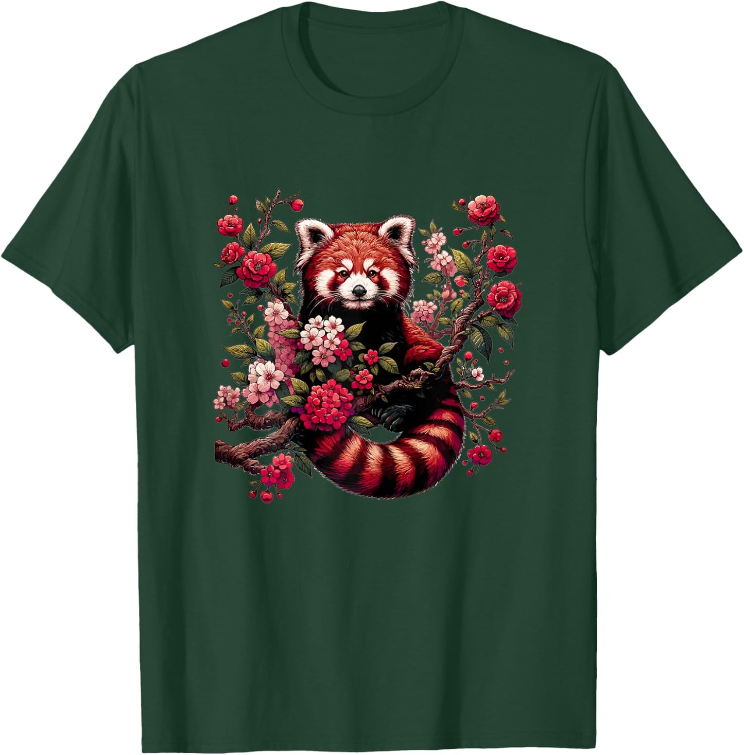Red Panda Japanese Cherry Blossom Flower T-Shirt - T-Shirt | Forest