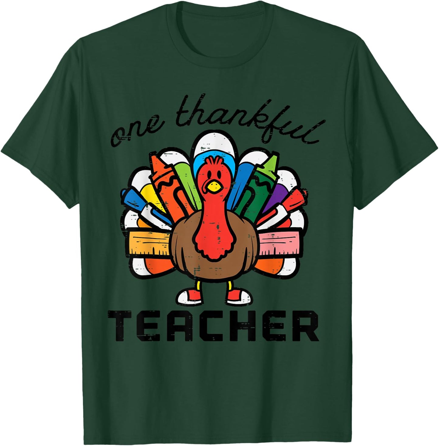 Happy Thanksgiving One Thankful Teacher Turkey Day Men Women T-Shirt - T-Shirt | Forest