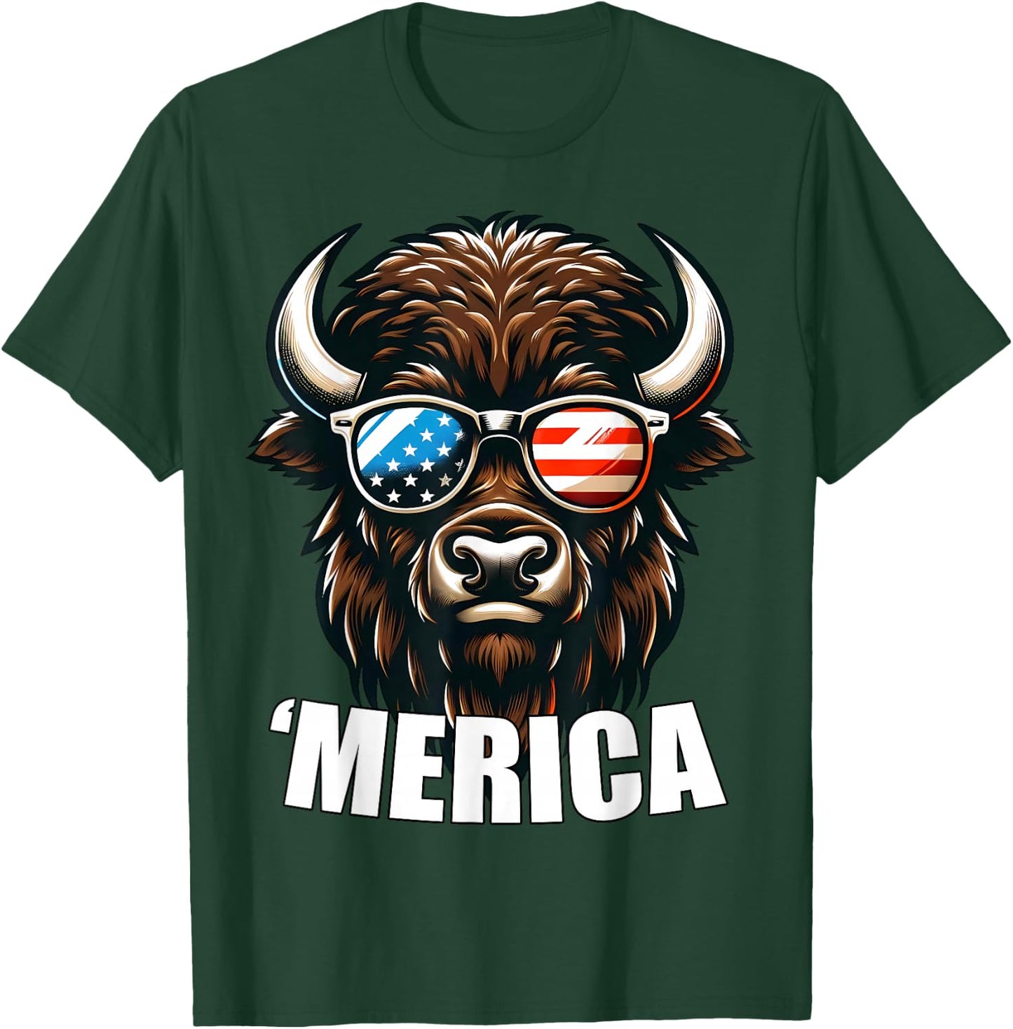 Merica Bison Funny American Patriotic USA 4th of July T-Shirt - T-Shirt | Forest