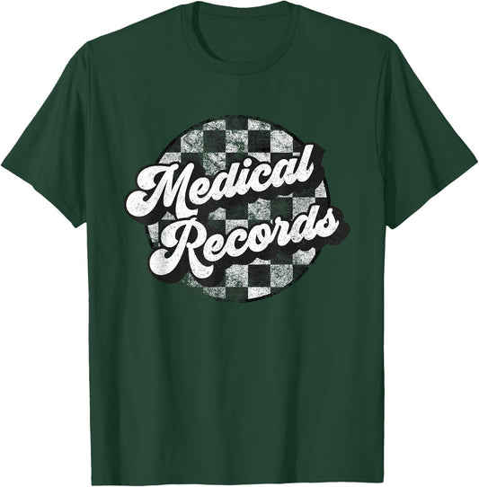 Medical Records Checkered Funny Retro Matching Vintage Women T-Shirt - T-Shirt | Forest