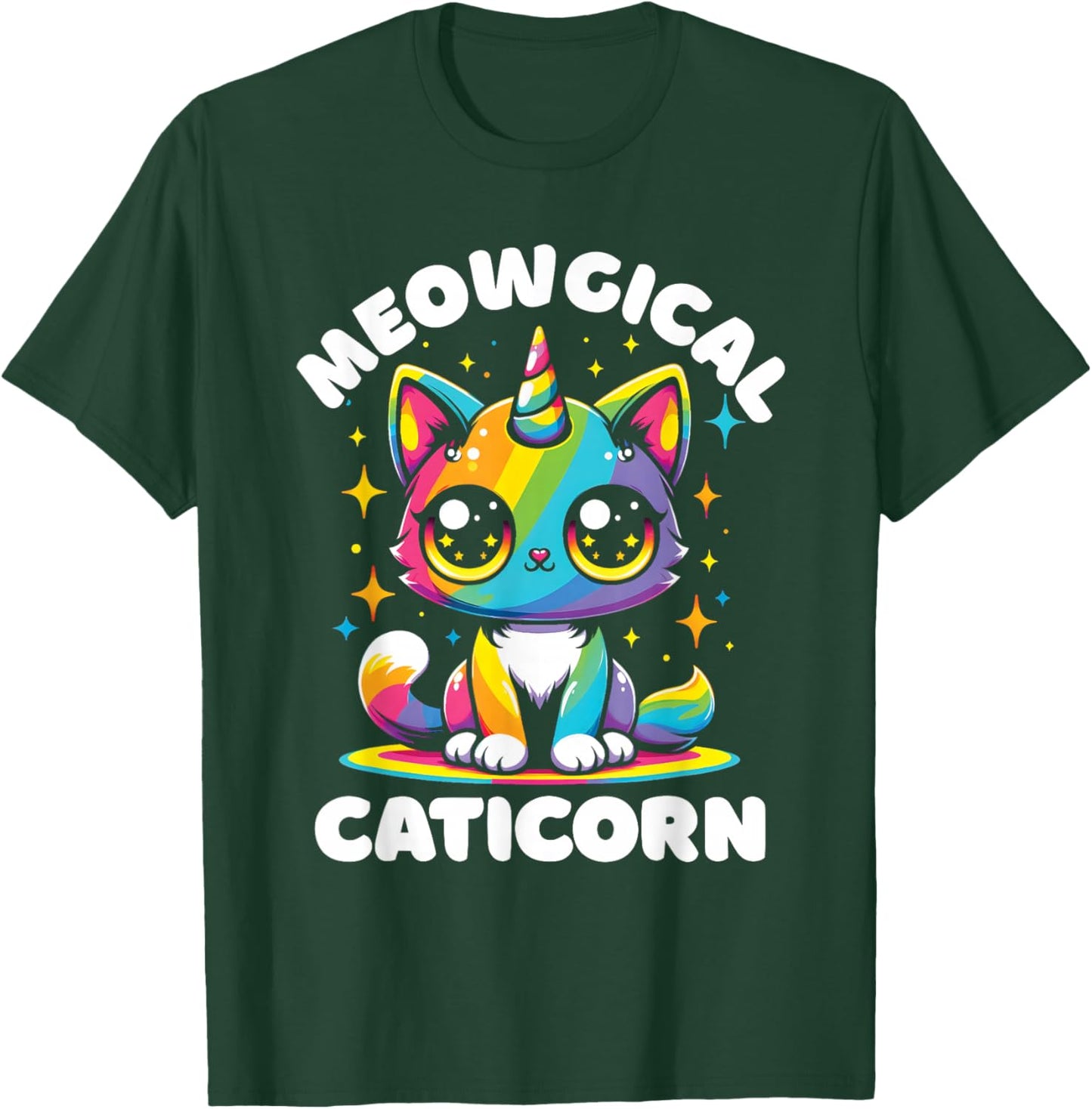 Meowgical Caticorn Cat Unicorn Rainbow Kittycorn T-Shirt - T-Shirt | Forest