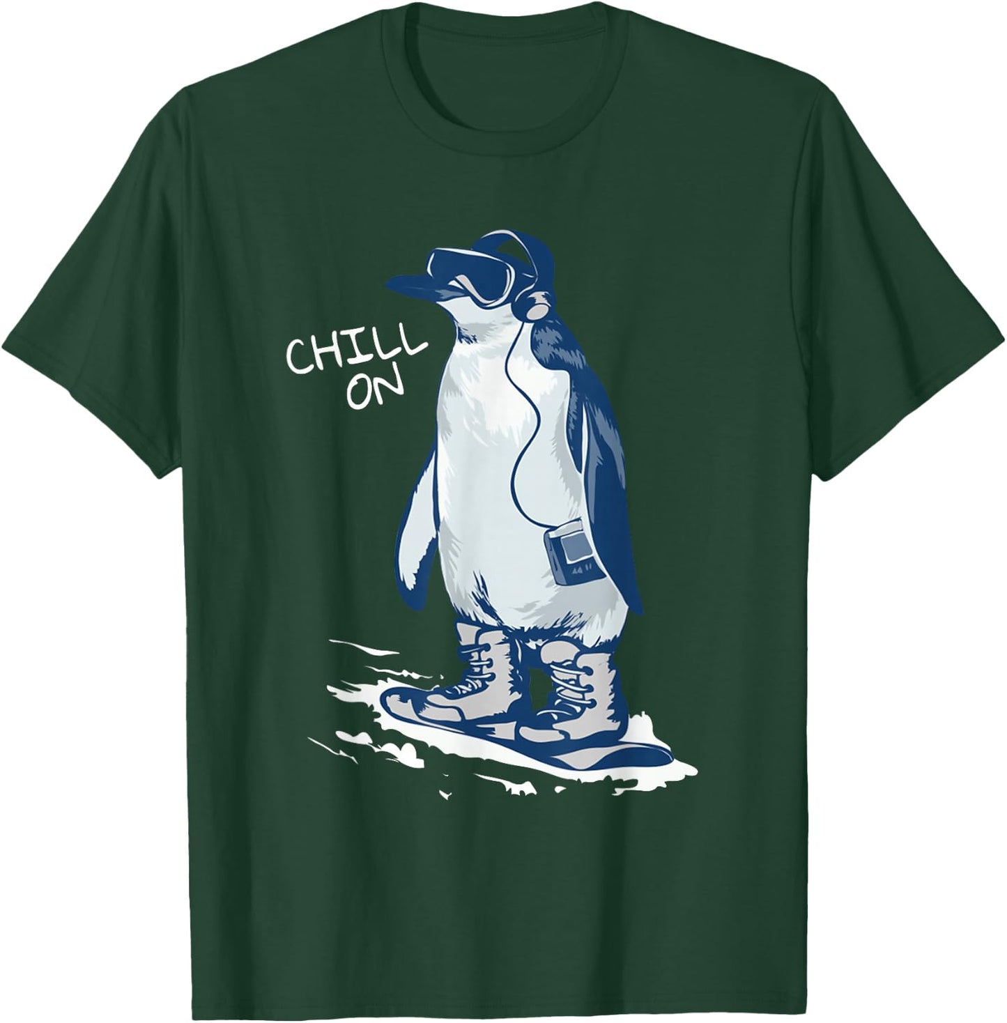 Funny Penguin Snowboarding Listen to Music And Chill T-Shirt - T-Shirt | Forest