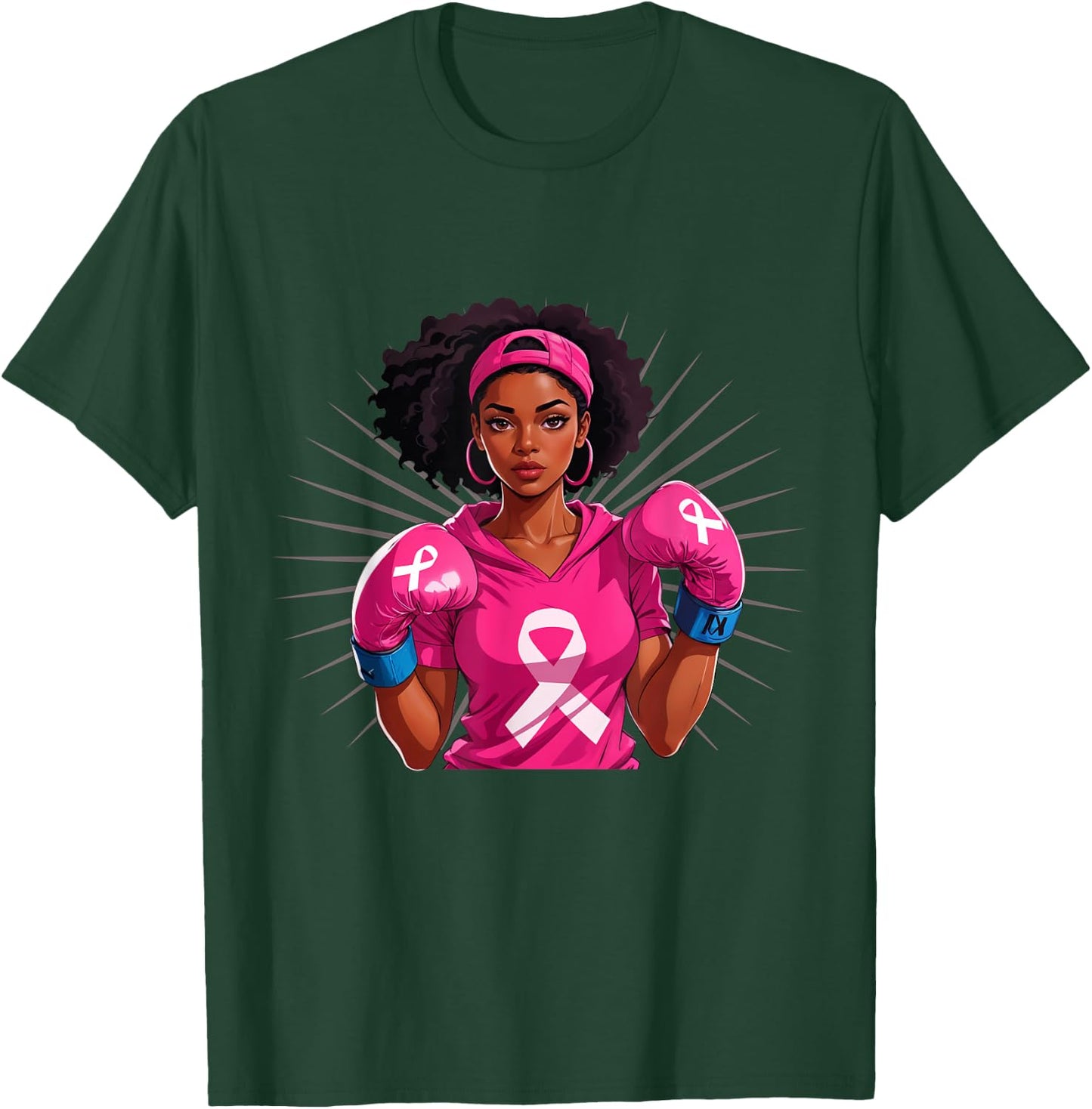 Breast Cancer Awareness African American Woman Boxing Gloves T-Shirt - T-Shirt | Forest